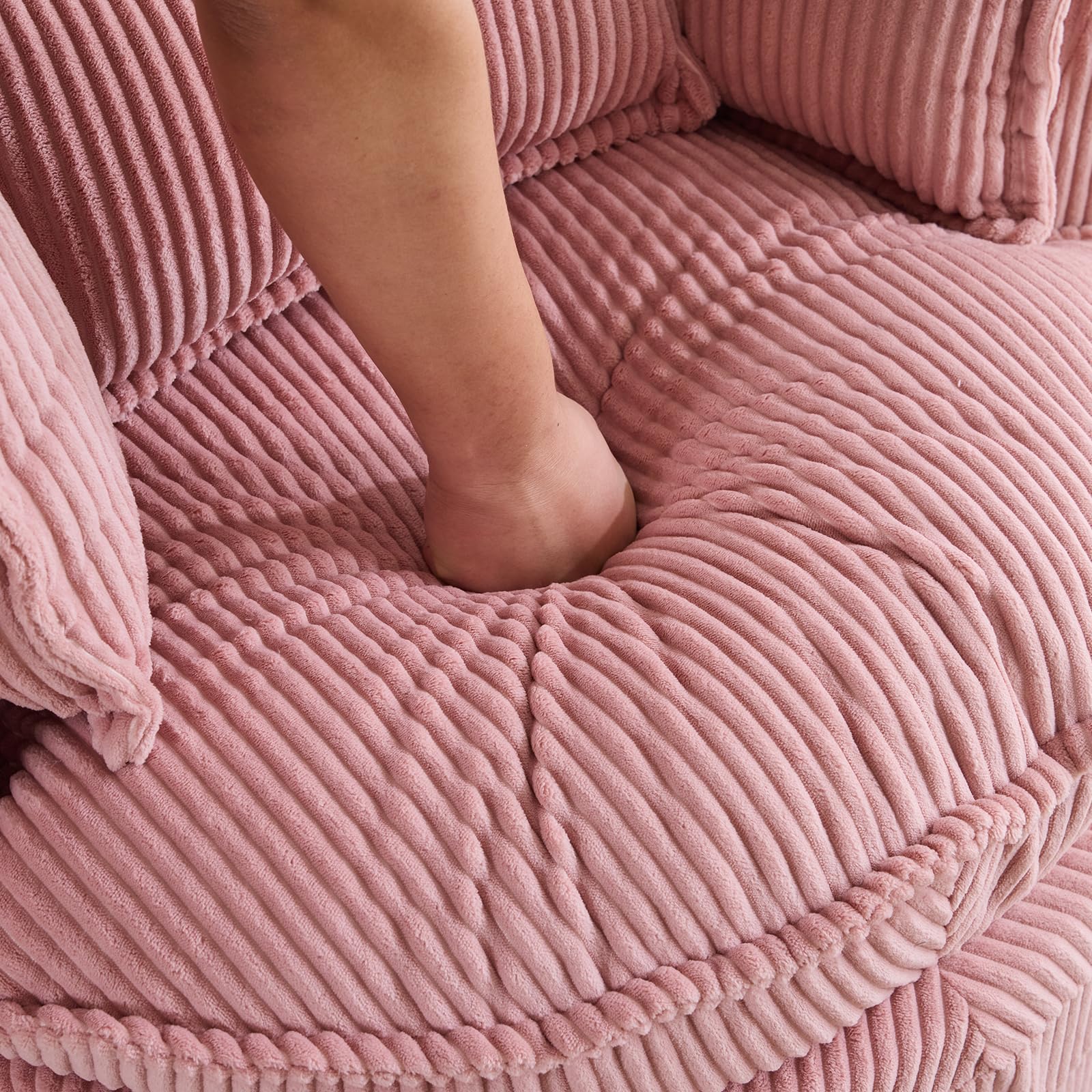 Karl Home 360-Degree Swivel Barrel Chair - Modern Corduroy Lounge Armchair with 3 Pillows, Comfortable Round Accent Sofa for Living Room, Bedroom, Hotel | Perfect for Small Spaces, Reading Nooks & Cozy Corners (Pink)