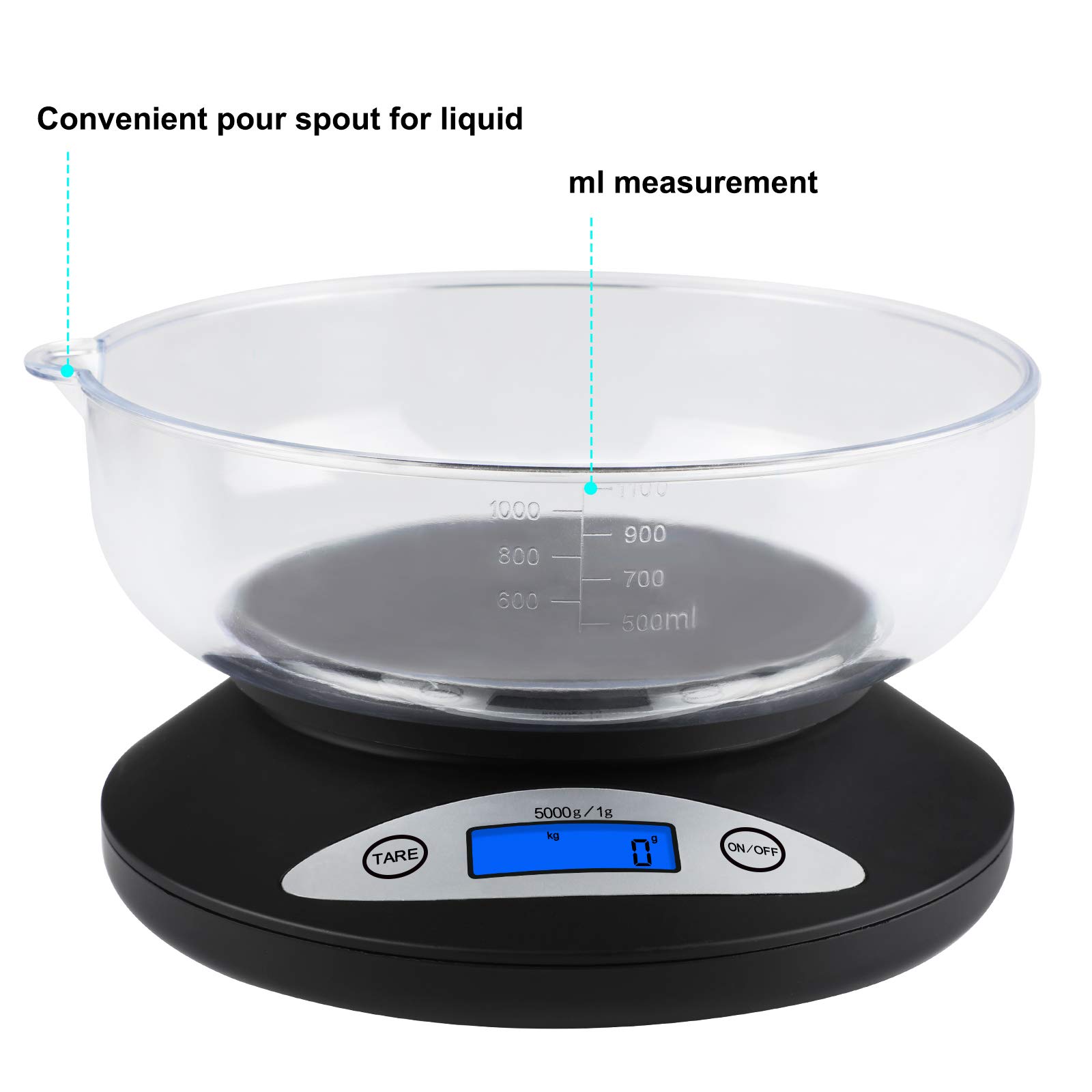 Ascher 5000g Digital Kitchen Scale with Backlit LCD Display - 5kg Precision Electronic Food Scale for Cooking, Baking & Meal Prep (Includes 2 AA Batteries) | Perfect for Home, Restaurant & Professional Use