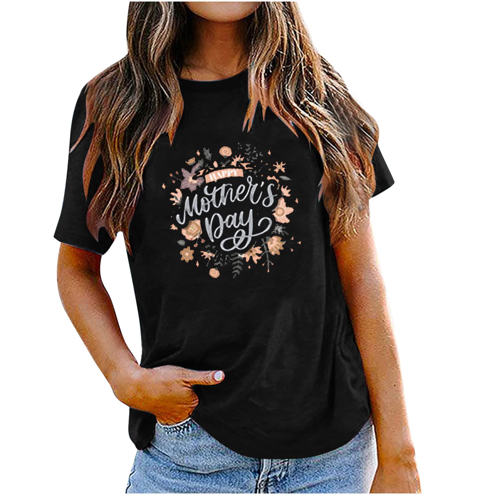 Happy Mother's Day Women's Short Sleeve Round Neck T-Shirt - Casual Letter Print Fashion Top - Perfect for Mother's Day Gifts, Family Outings & Casual Wear