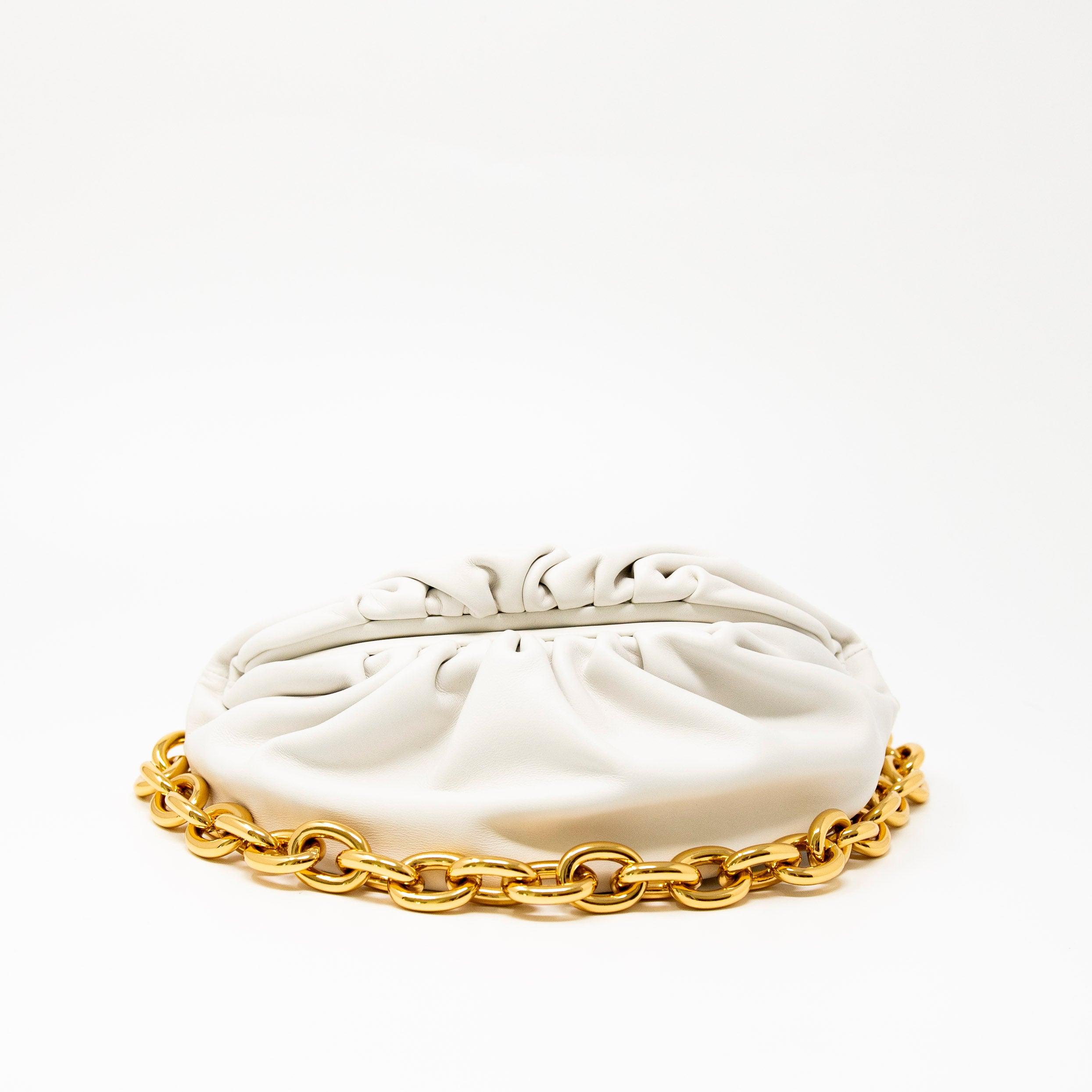 Bottega Veneta White Leather Belt Bag with Chain Strap - Stylish Crossbody Pouch for Women, Perfect for Everyday Use, Parties, and Travel Accessories