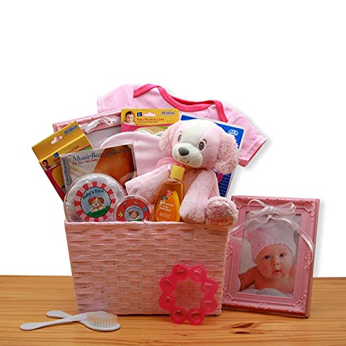 Puppy Love New Baby Gift Basket - Adorable Pink Baby Shower Gift Set for Girls | Perfect for Newborn Celebrations, Baby Showers & Welcome Home Gifts