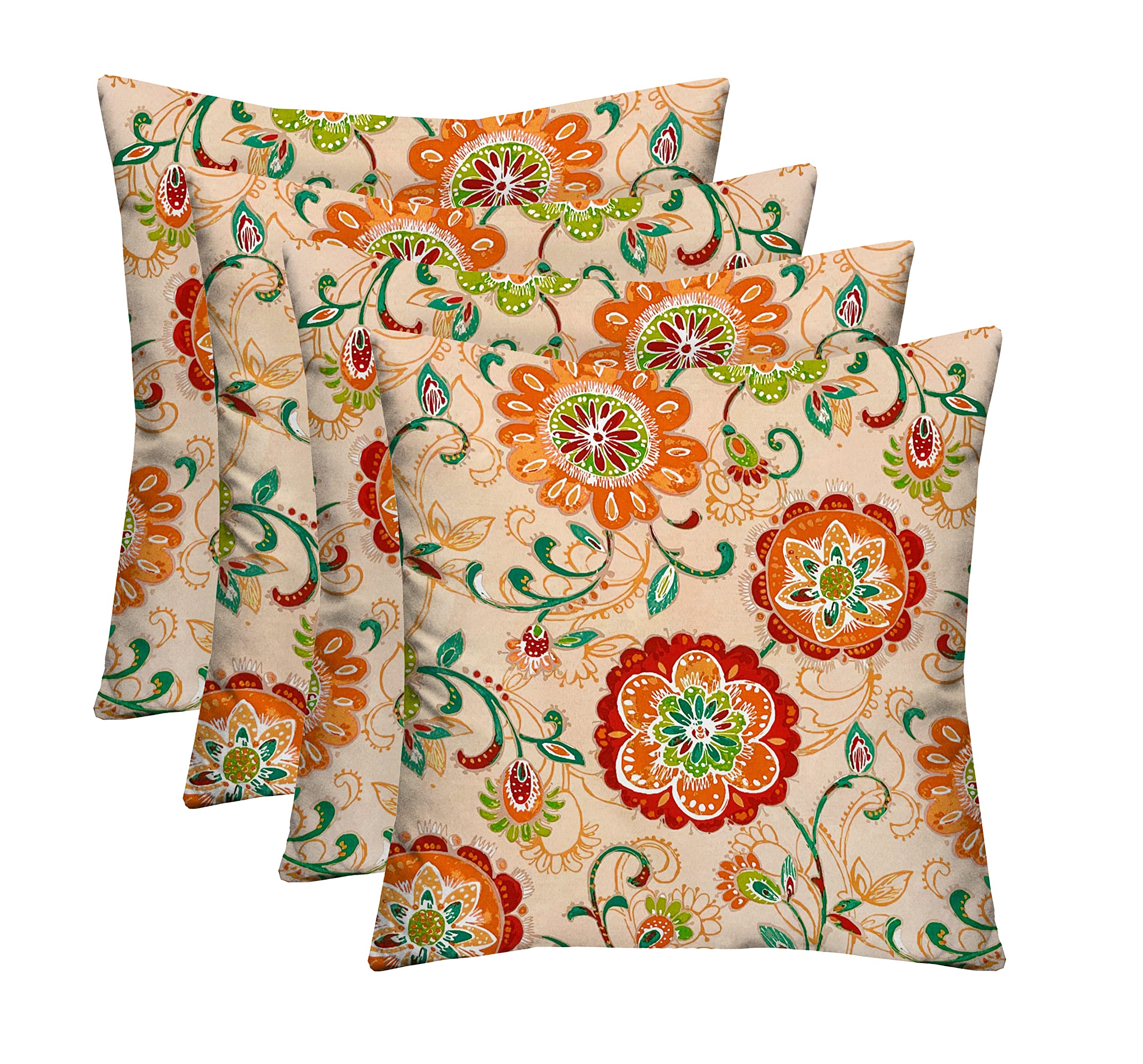 4-Pack 17x17 Inch Square Throw Pillows - All-Weather Spun Fabric, Water & Fade Resistant Outdoor Decorative Cushions for Patio Furniture (Sonoma Cream) - Perfect for Garden, Porch & Poolside Lounging