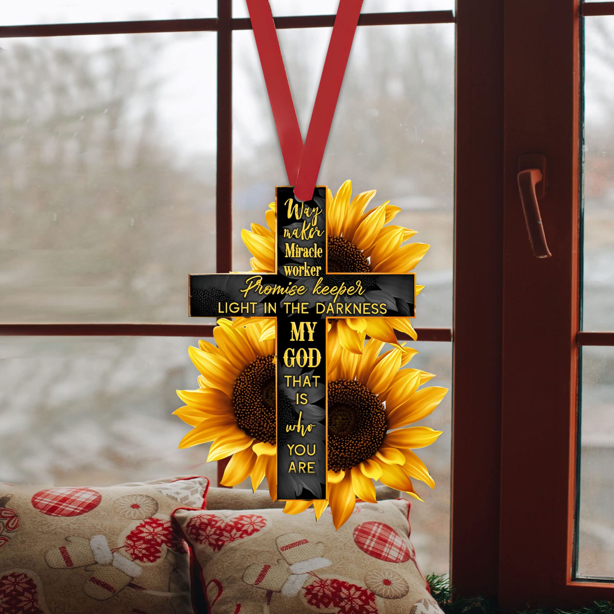 Talataca Sunflower Jesus God Way Maker Christian Bible Verse 2D Flat Car Rearview Mirror Charm - Inspirational Christian Car Accessory for Daily Commute & Spiritual Reflection