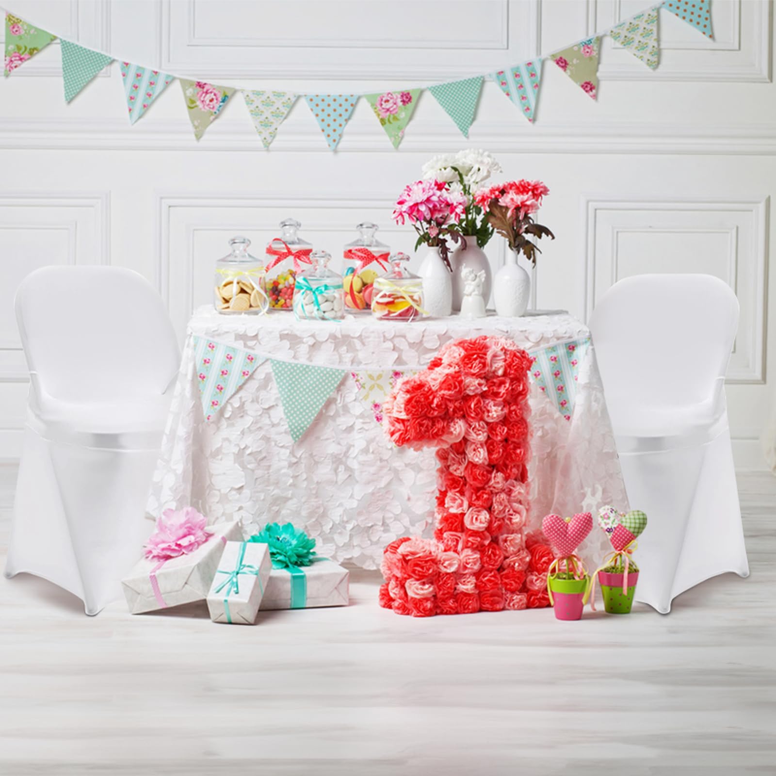 EMART 10-Pack White Folding Chair Covers - Stretchable Polyester Spandex Universal Fit Slipcovers for Weddings, Parties, Banquets & Holiday Celebrations | Perfect for Event Decor, Home Gatherings & Outdoor Celebrations
