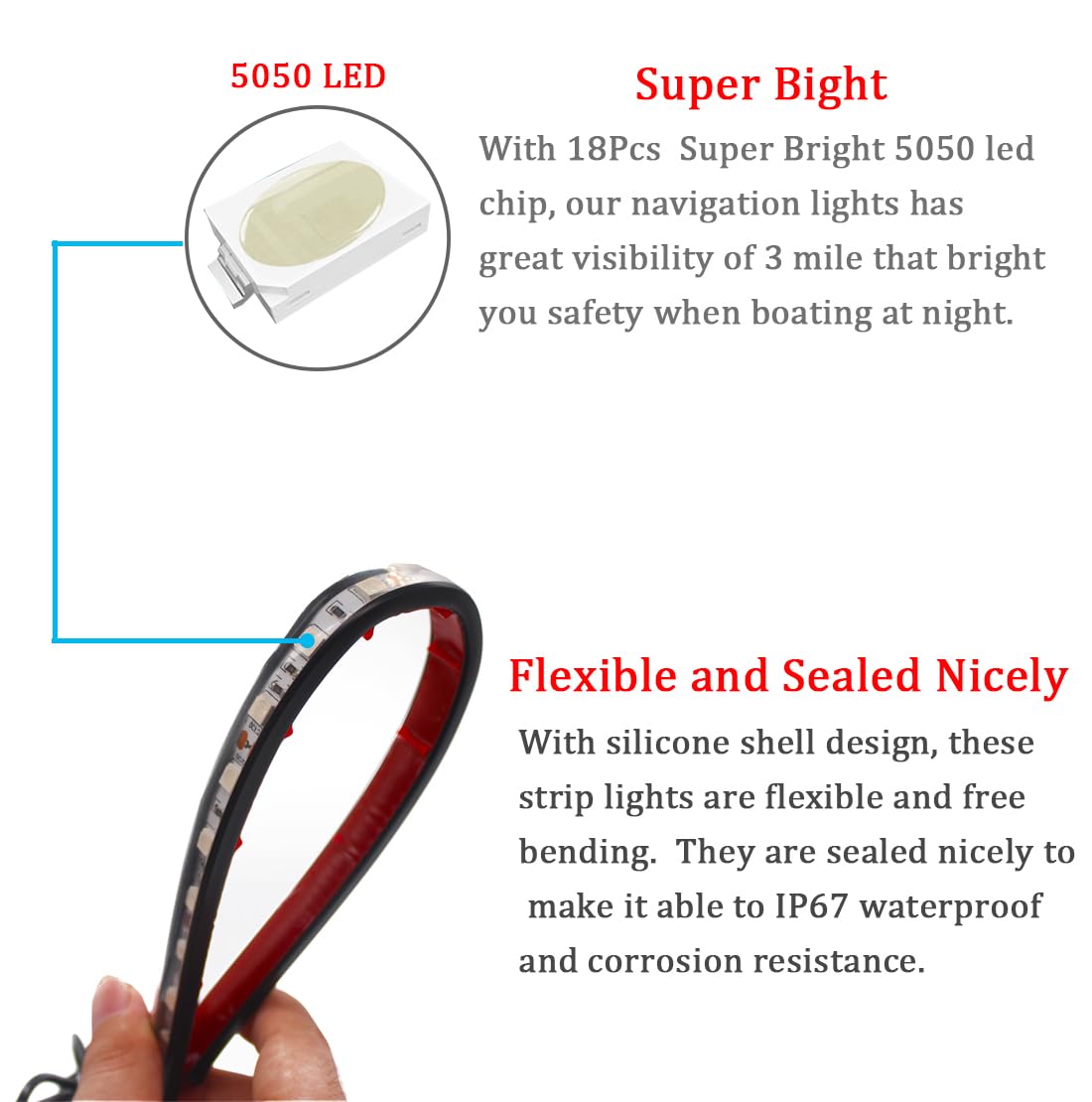 Boaton Marine LED Navigation Lights for Boats - Green Deck Lights, Courtesy Lights & Interior Lights for Pontoon, Bass, Jon Boats, Jet Skis & Kayaks - Easy No-Drill Installation for Night Fishing & Water Safety