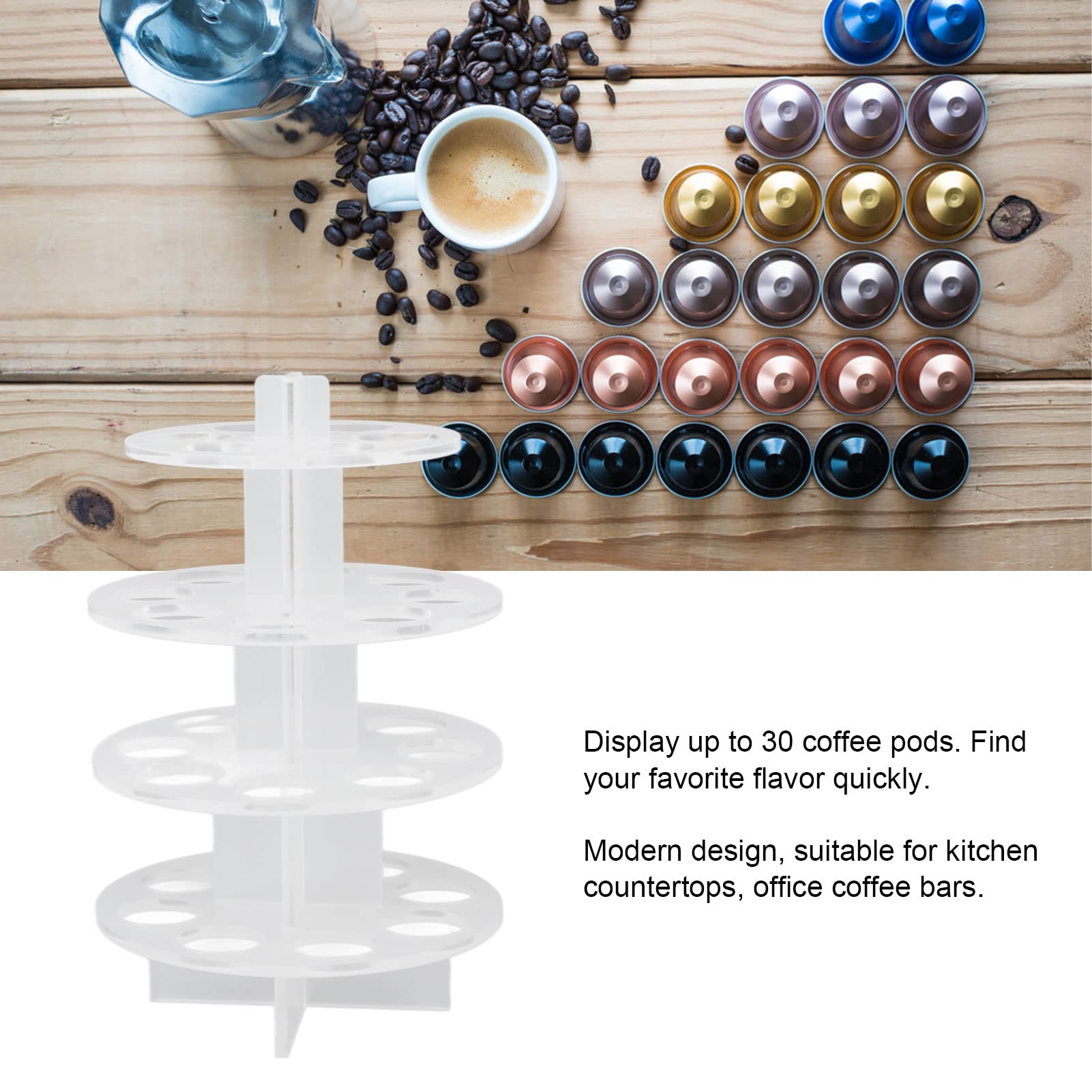 30-Hole Coffee Pod Holder & Storage Organizer - Detachable Kitchen Countertop Coffee Station & Carousel Bar Organizer for Keurig K-Cups - Perfect for Home, Office, or Cafe Use