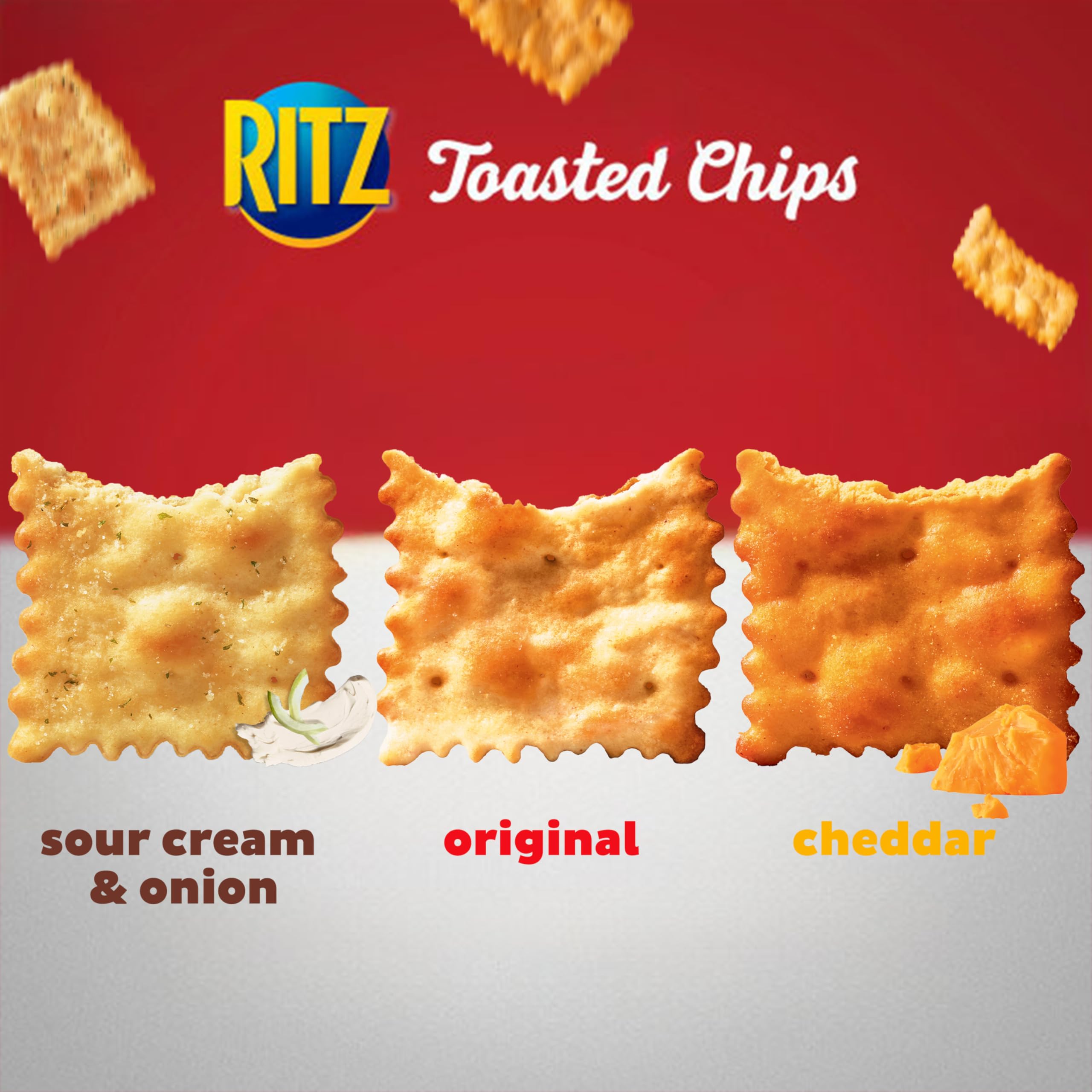 RITZ Toasted Chips Variety Pack - Cheddar, Sour Cream & Onion, Original Flavored Crackers | Bulk Party Snacks for Office, School & Family Gatherings (4 Bags)