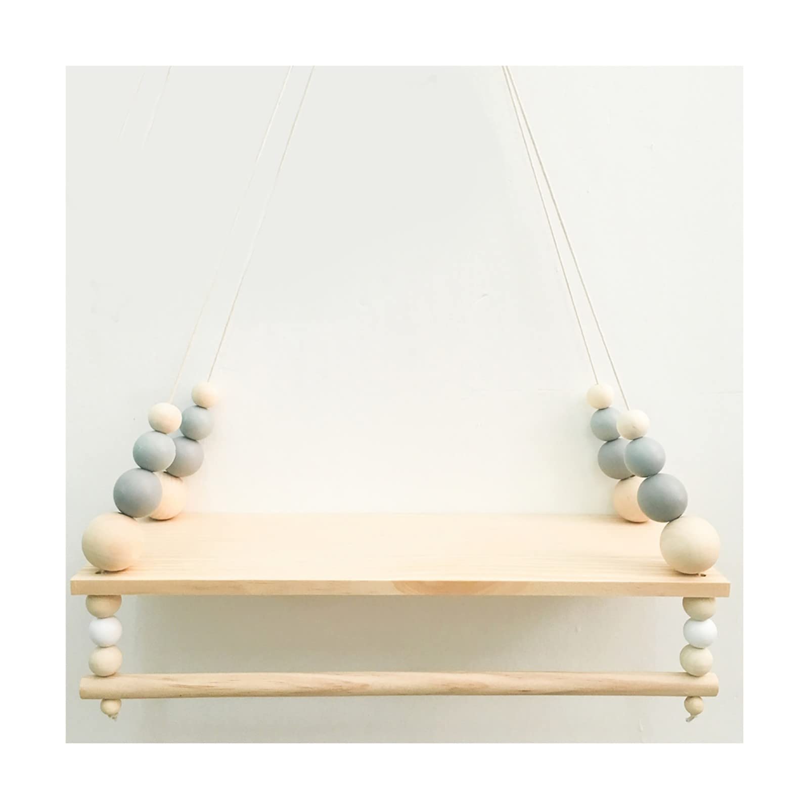 Aisoway Floating Shelves - Nordic Style Wooden Wall Shelf with Clothes Rack, Kids Room Storage, Rope Hanging Decor for Living Room & Bedroom (Gray) - Perfect for Organizing Toys, Books & Displaying Decor Items