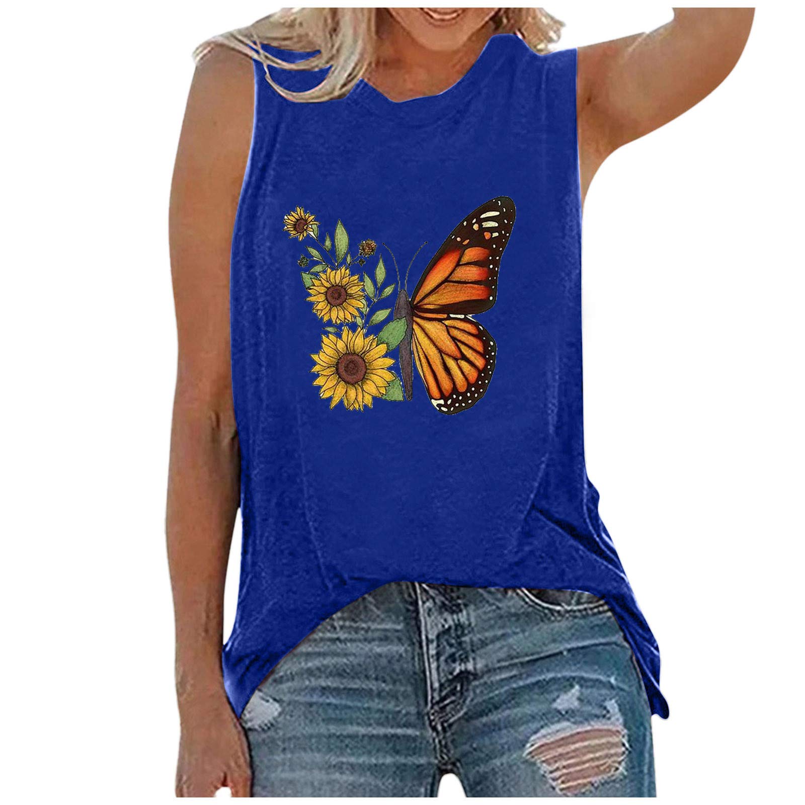 Women's Casual Sunflower Graphic Tank Tops - Sleeveless Summer T-Shirts for Women | Perfect for Beach Outings, Music Festivals & Everyday Wear