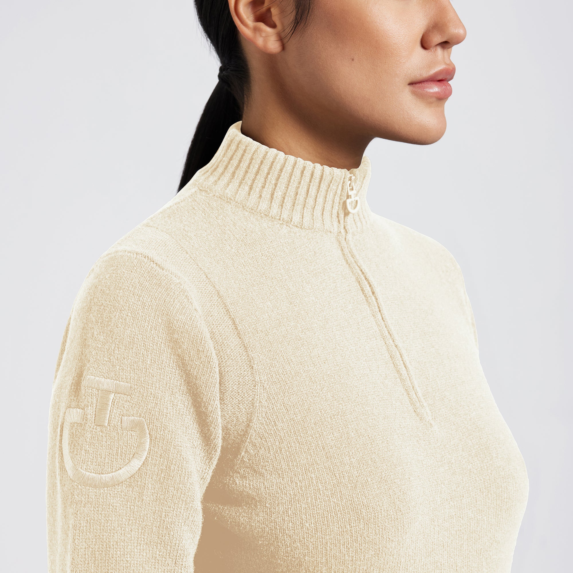 Cavalleria Toscana Women's Lambswool Half Zip Pullover Sweater - Cozy Winter Knitwear for Casual Outings & Office Wear