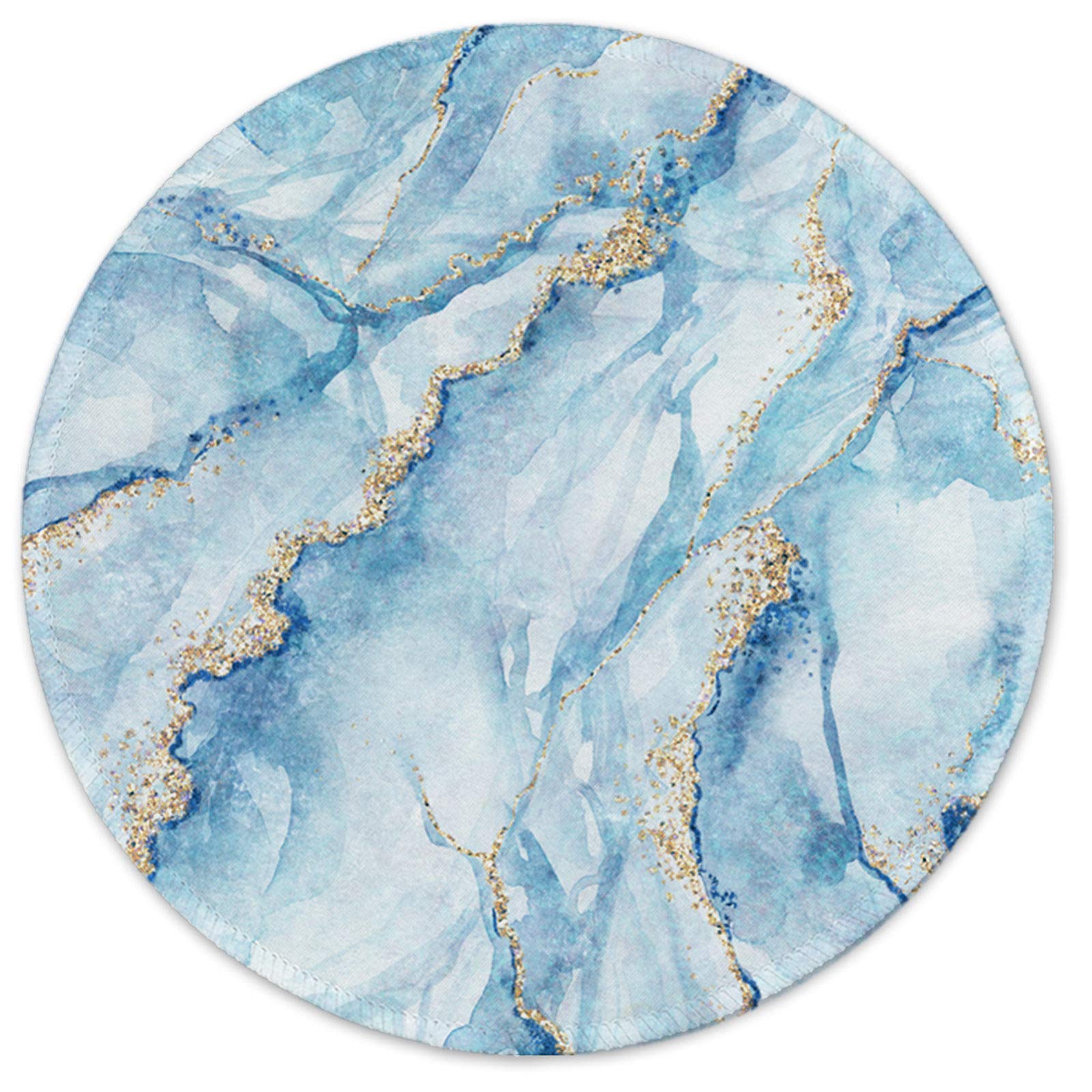 Non-Slip Round Mouse Pad with Stitched Edge - Light Blue Marble Design for Office & Gaming - Perfect for Laptop, PC, and Computer Workstations