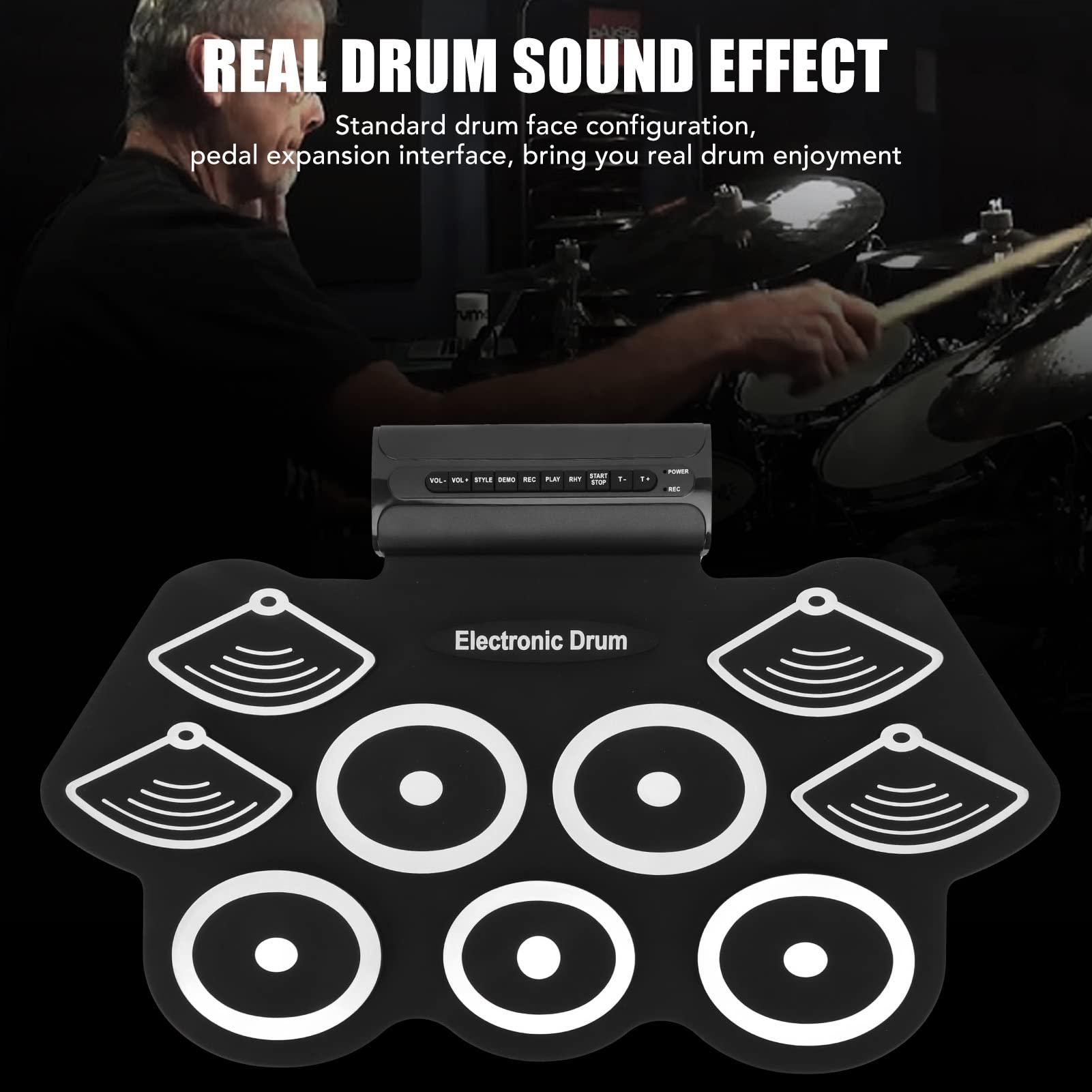 9-Pad Electric Drum Set with Roll-Up Design - Portable Practice Drum Kit with Built-in Speaker, Pedals & Sticks, 10+ Hours Playtime - Perfect for Kids & Beginners (US Plug) | Ideal for Home Practice, Music Lessons & Gift Giving