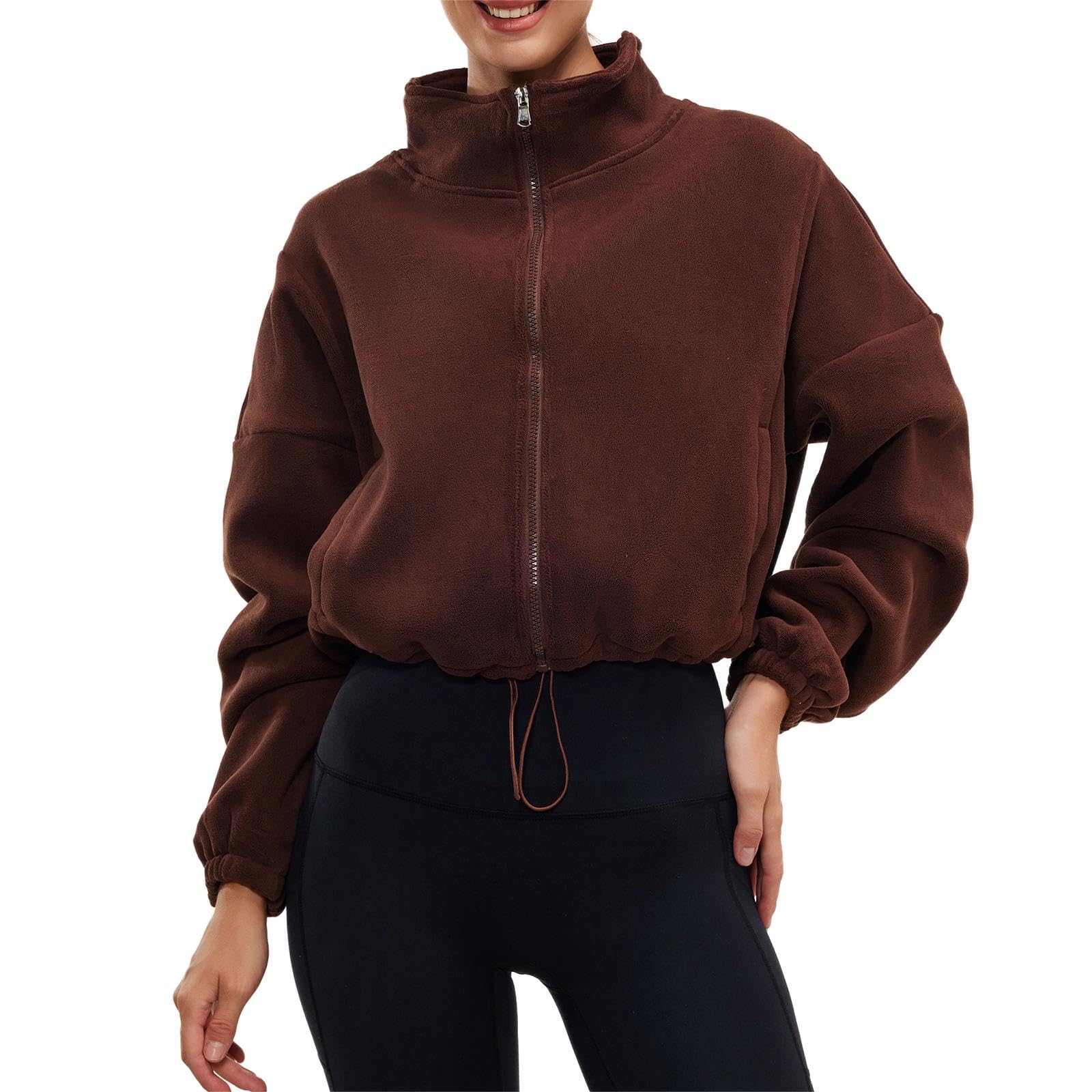 Women's Winter Fleece Sherpa Cropped Oversized Bomber Jacket - Cozy Warm Outerwear for Cold Weather, Streetwear Fashion & Casual Outfits