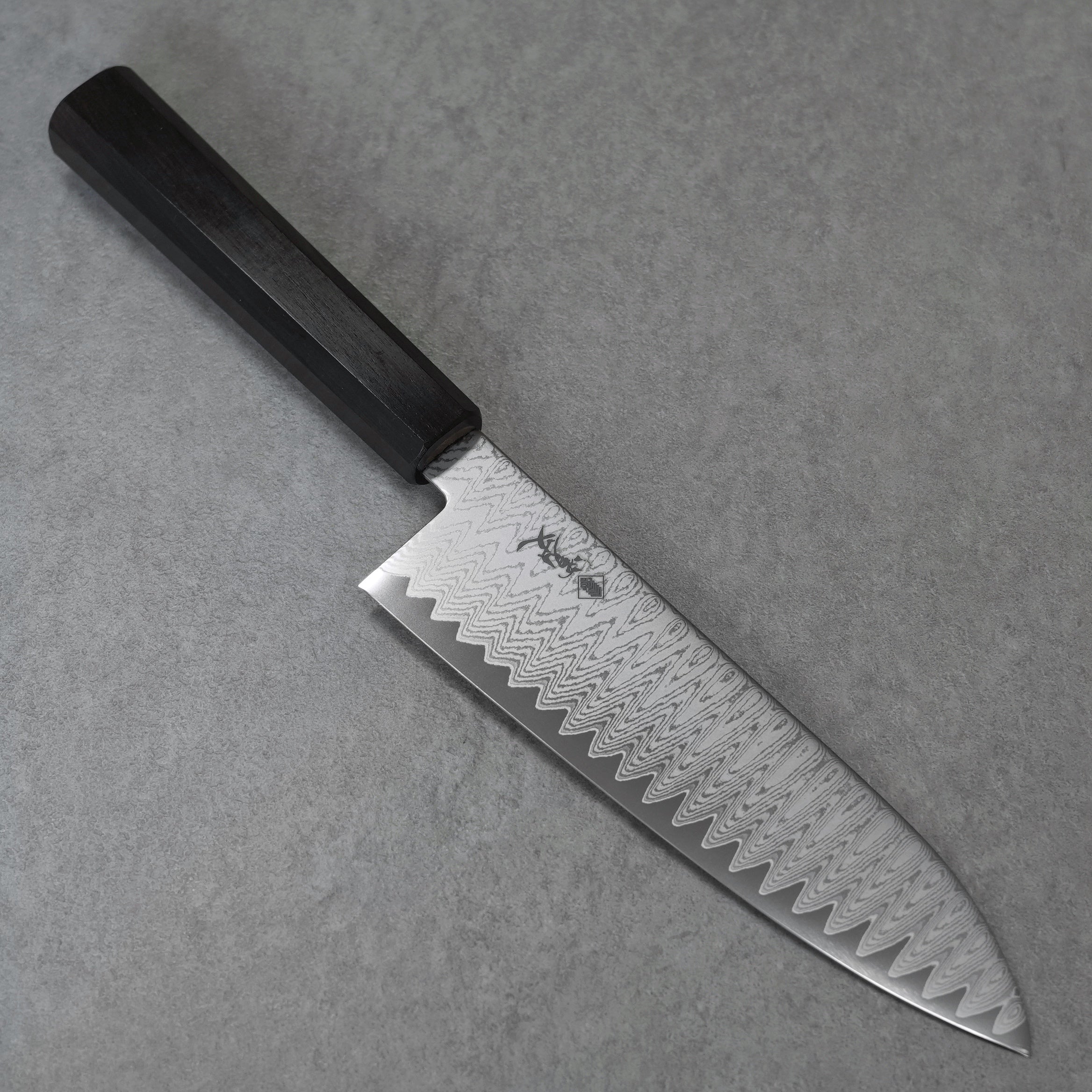 Premium Kanjo VG10 Wave Damascus Santoku Knife 180mm - Japanese Chef Knife with Ebony Wood Handle - Perfect for Slicing, Dicing & Precision Vegetable Cutting