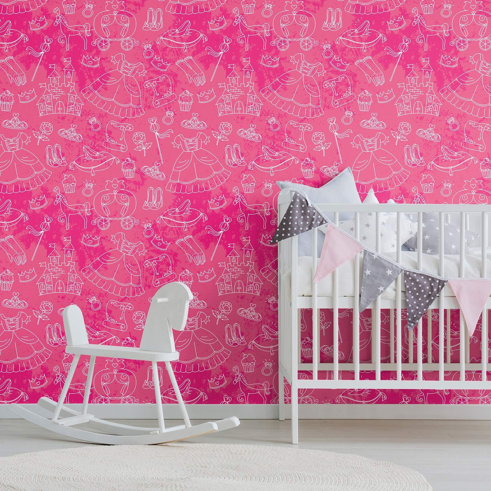 Pink Royalty Children's Peel and Stick Removable Wallpaper - Self-Adhesive Nursery Decor for Girls' Bedroom & Playroom