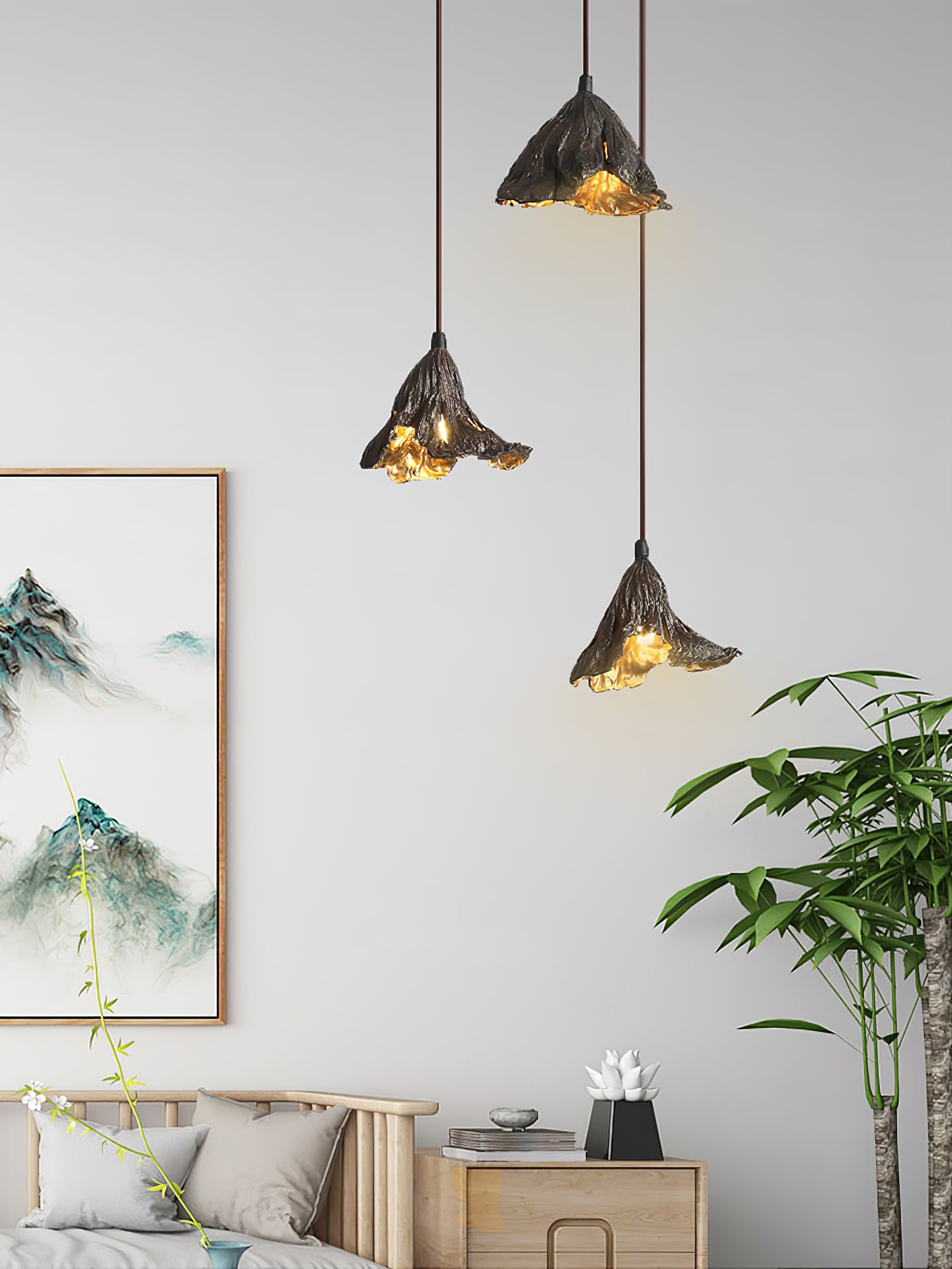 Handmade Withered Lotus Leaf Pendant Lamp - Natural Boho Home Decor for Living Room, Bedroom & Dining Area | Eco-Friendly Hanging Light Fixture