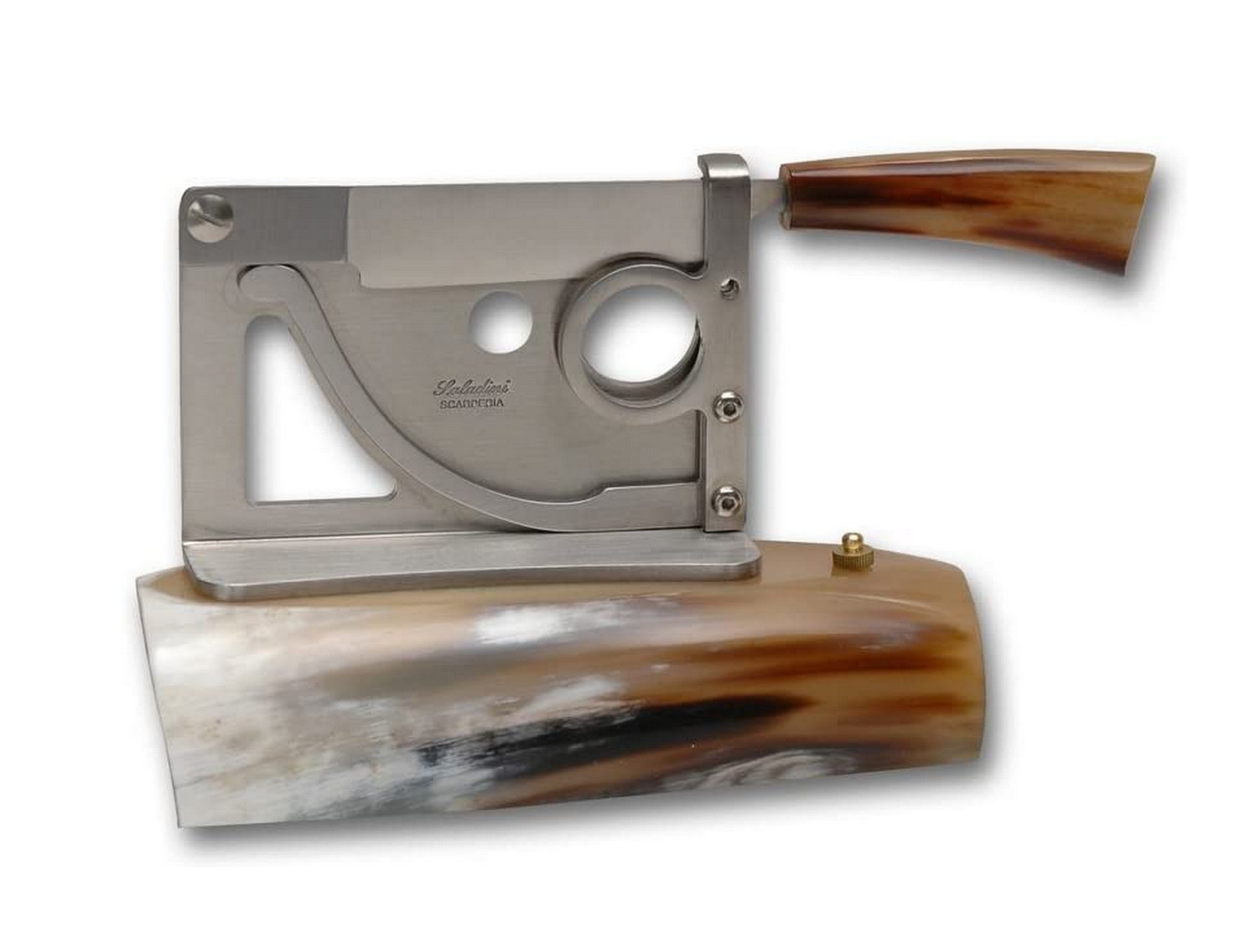 Premium Italian Saladini Table Cigar Cutter with Ox Horn Handle - Luxury Cigar Accessory for Home Bars, Smoking Lounges & Gifts for Cigar Enthusiasts
