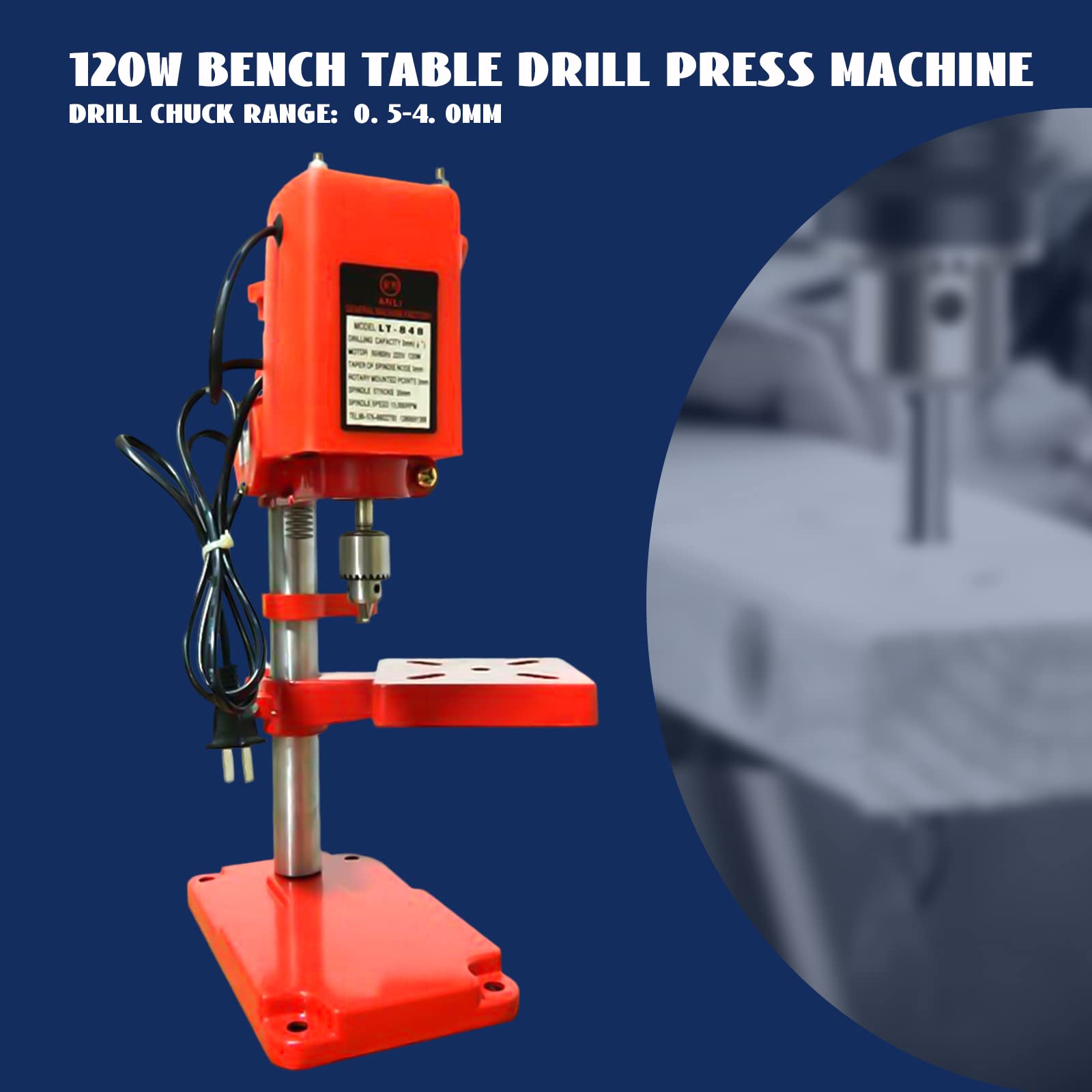 110V 120W Mini Benchtop Drill Press Machine - Portable Stepless Speed High Precision DIY Drill Press Tool for Woodworking, Metalworking, Jewelry Making & Model Building (Orange)