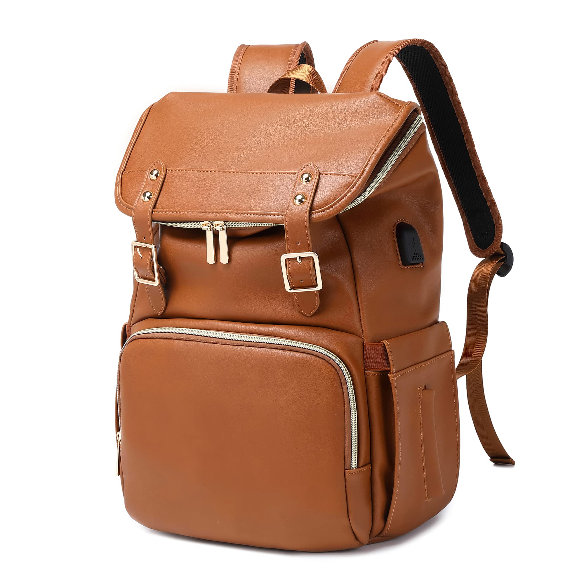 Ezgnuk Leather Diaper Backpack with Insulated Pockets & Changing Pad - Waterproof Baby Bag for Travel, Daycare & On-the-Go Parents
