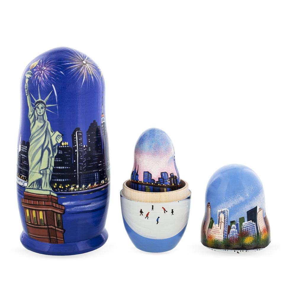 BestPysanky New York City Wooden Stacking Nesting Dolls - Hand-Painted Russian Style Matryoshka Dolls for Home Decor, Gift & Collectibles | Perfect for Nursery, Office Display & Cultural Souvenirs