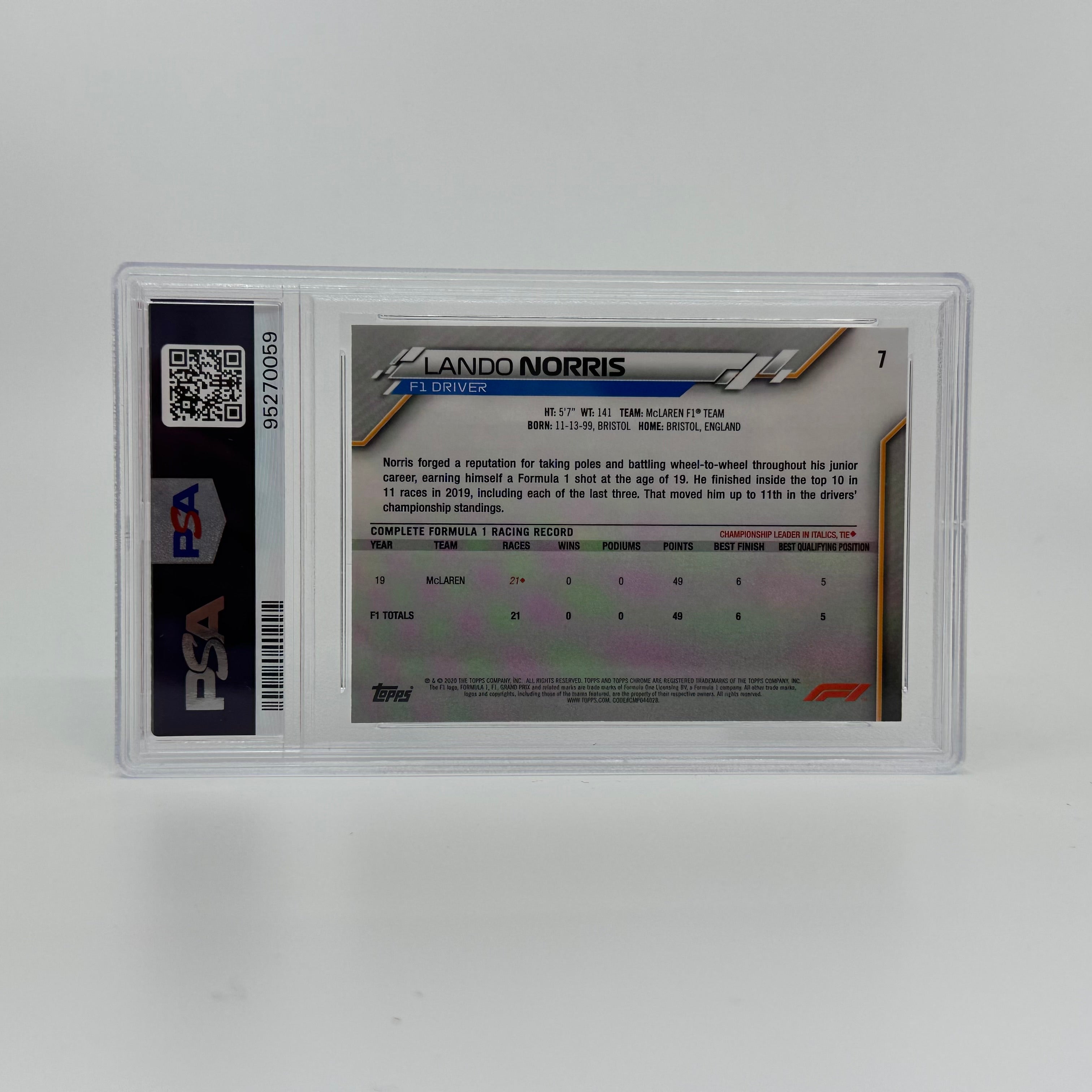 2020 Topps Chrome F1 Lando Norris #7 PSA 9 Rookie Card - Perfect for F1 Collectors, Racing Fans, and Sports Memorabilia Enthusiasts