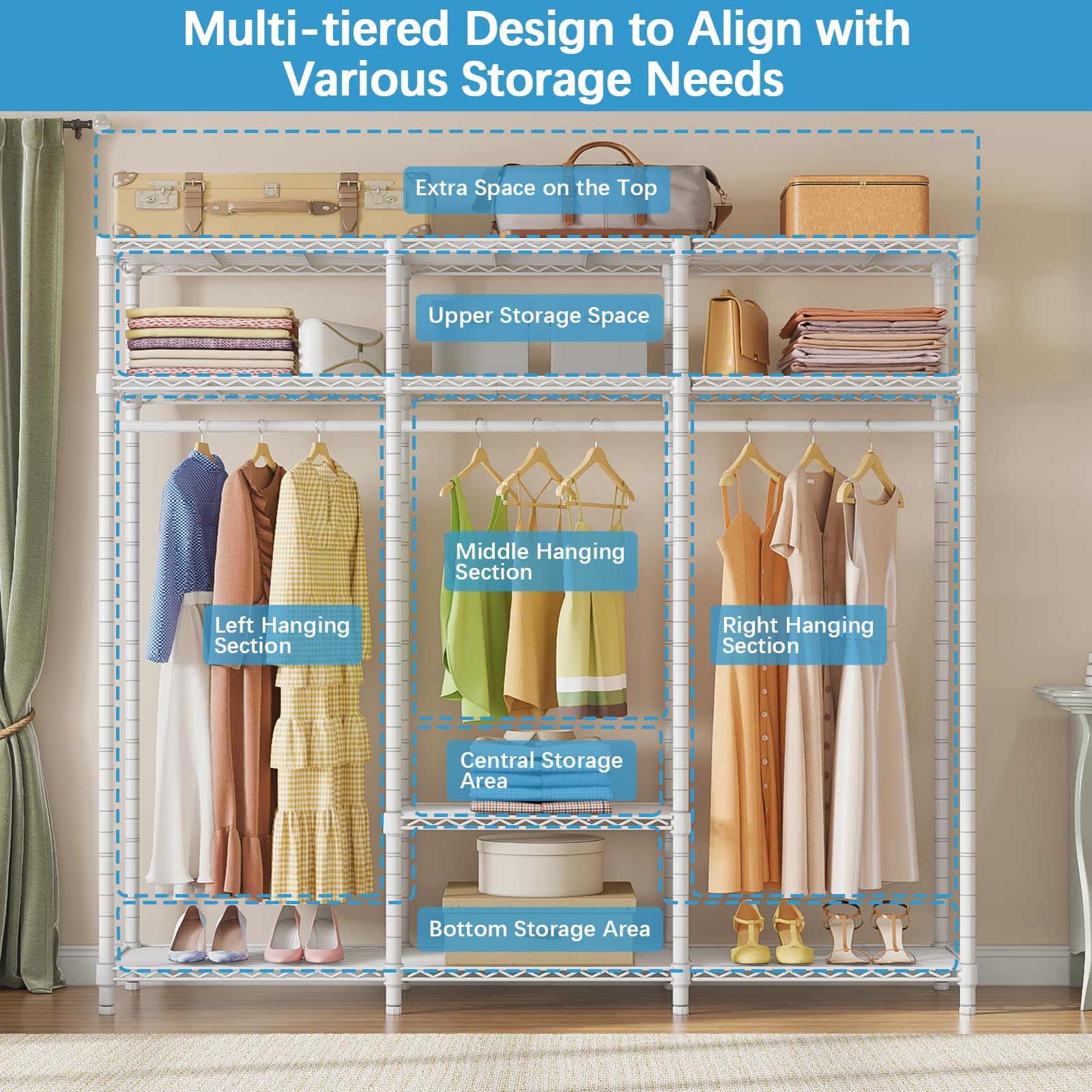 VIPEK V30C Heavy Duty Clothing Rack with Oxford Fabric Cover - Adjustable Shelves & Hanging Rods - Freestanding Wardrobe for Closet Organization - Perfect for Bedroom, Laundry Room, or Dorm Storage