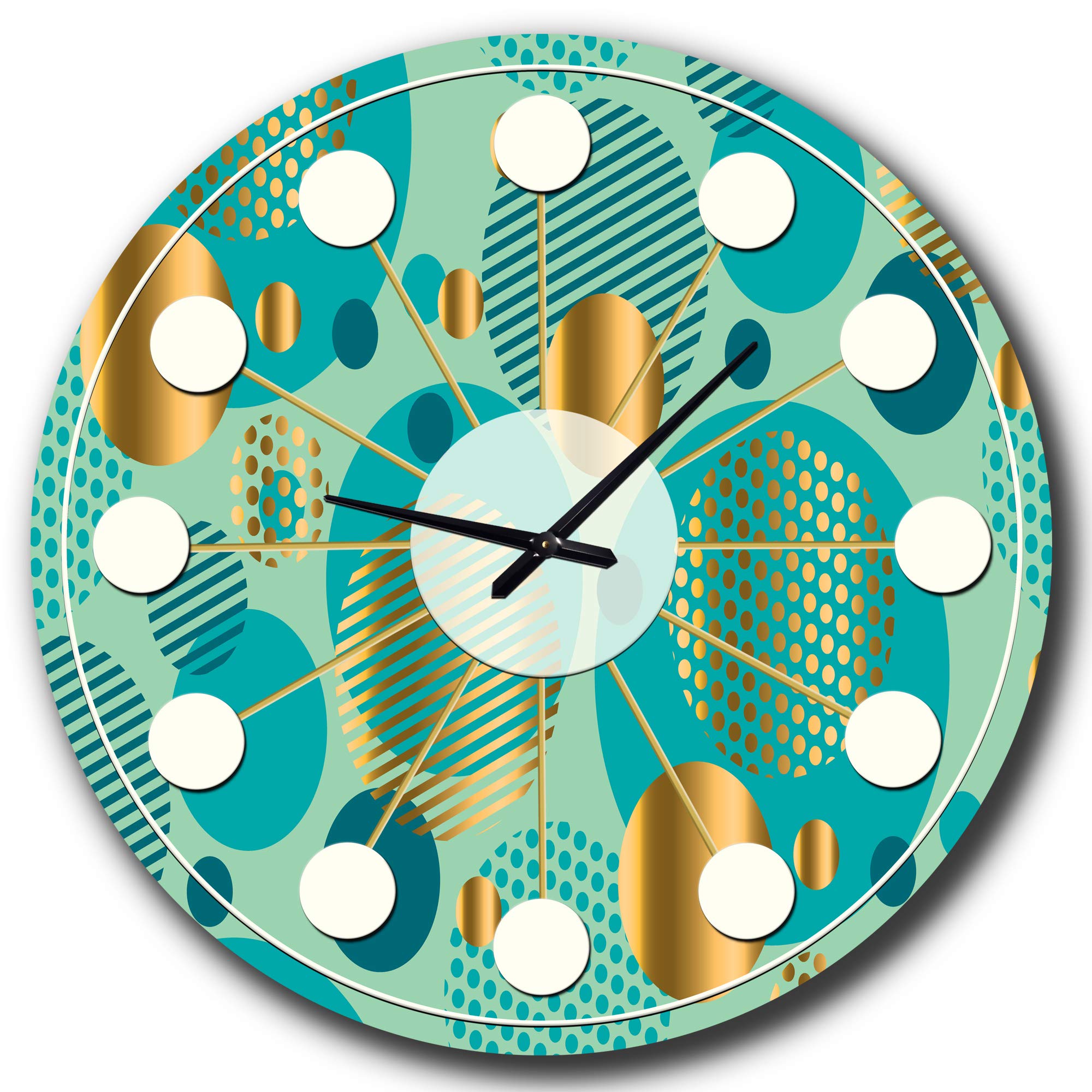 DesignQ Mid-Century Modern Wall Clock - Gold & Blue Round Clock for Home, Office & Living Room Decor | Vintage Style Wall Art for Bedroom, Kitchen & Dining Room