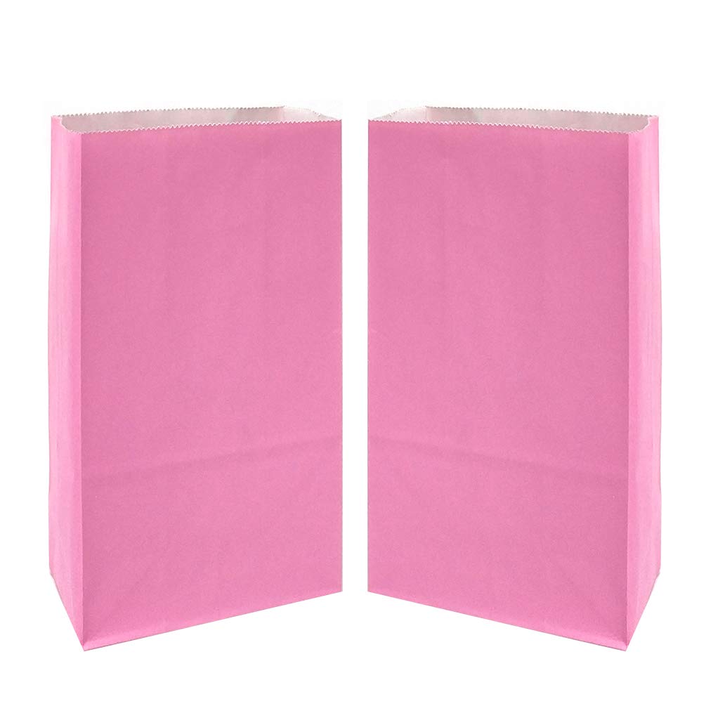 KEYYOOMY 100-Pack Small Pink Paper Bags - 4.7x2.4x8.7 Inch Party Favor Bags for Birthday, Baby Shower & Wedding Favors - Eco-Friendly Lunch Bags for Candy, Gifts & Treats