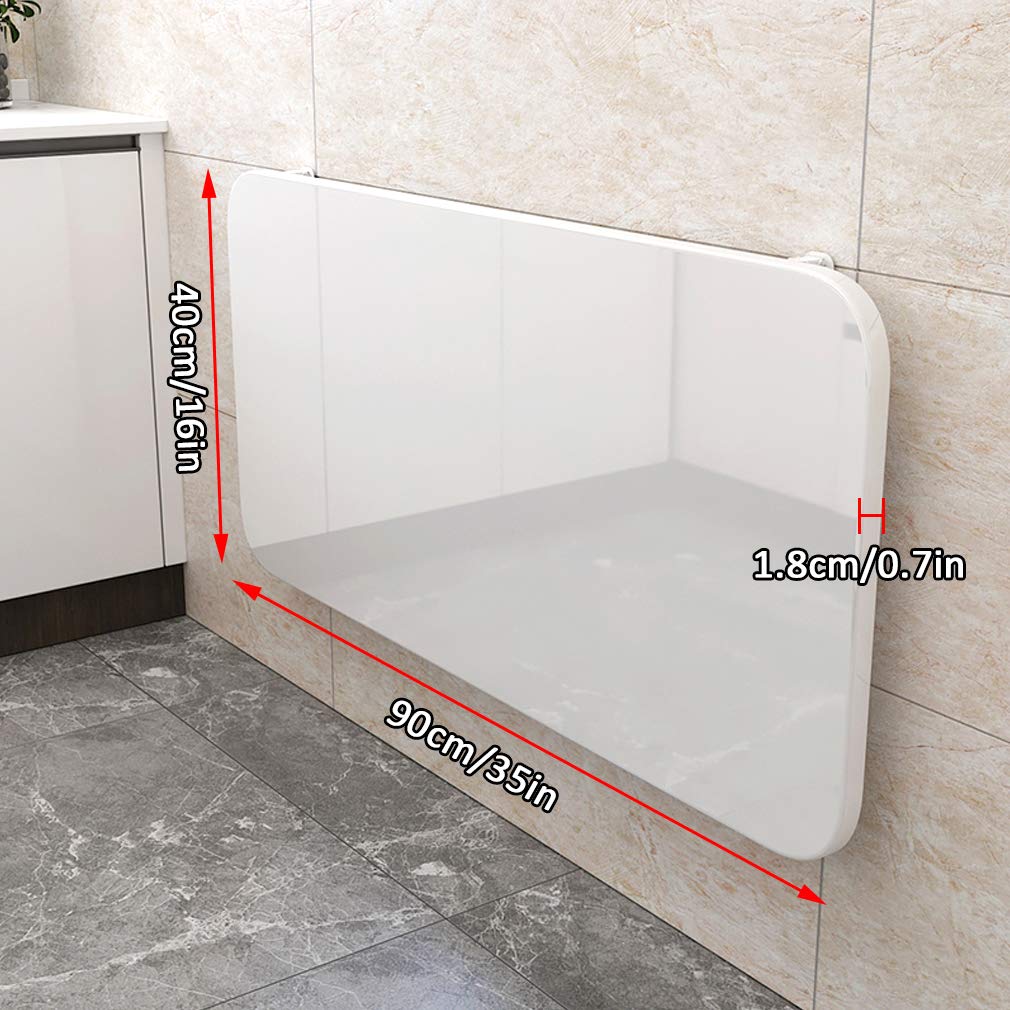 Space-Saving Folding Wall-Mounted Drop-Leaf Table - 34 Size Options White Floating Desk for Study, Writing, Computer Work - Multi-Functional Kitchen Dining Table, Bar Counter & Laundry Workbench (90x40cm/35x16in) - Perfect for Small Apartments, Home Offices & Compact Living Spaces