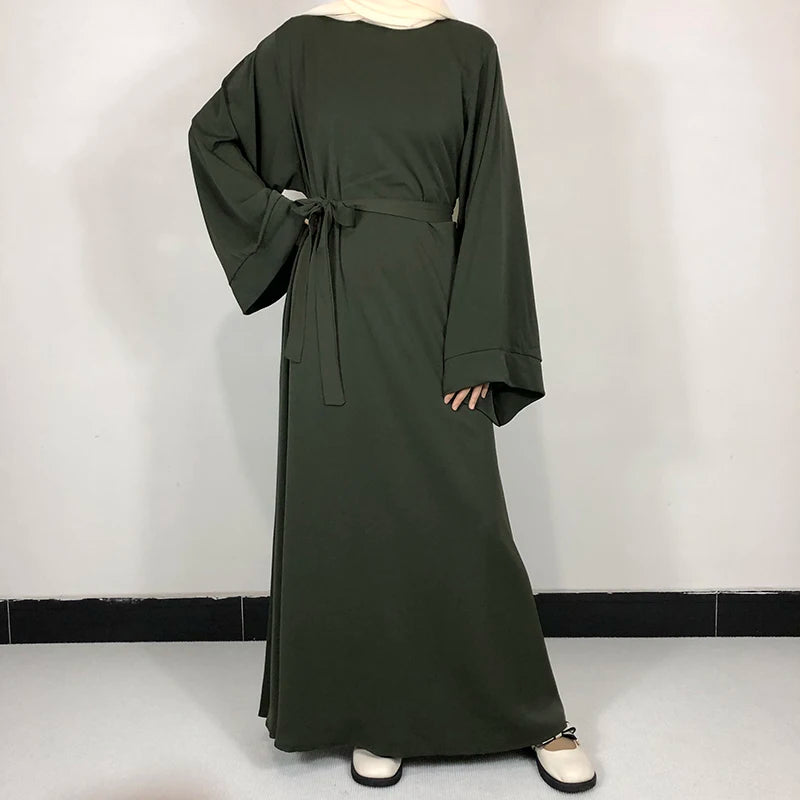 Basic Plain Nida Abaya with Free Belt - Modest Muslim Dress for Women - Perfect for Prayer, Eid, and Special Occasions