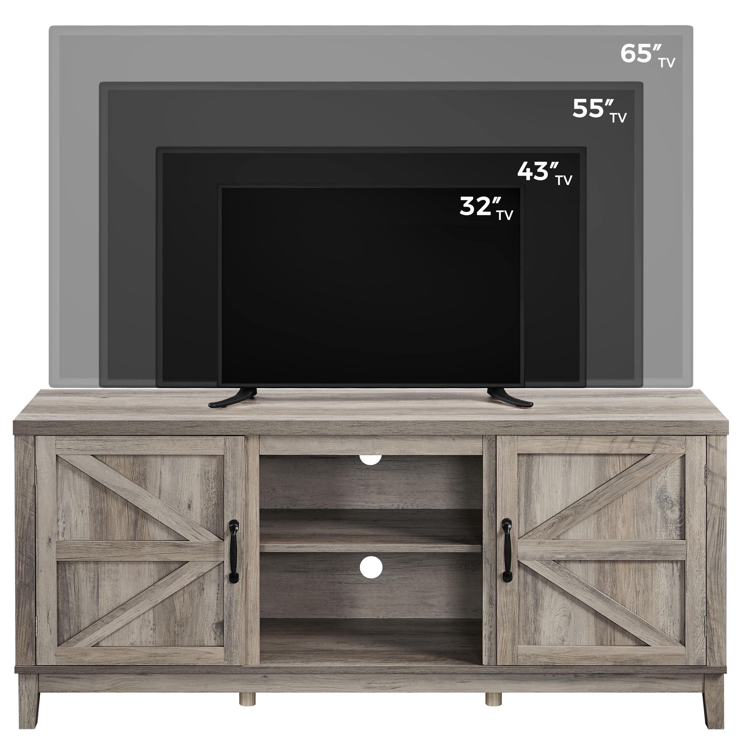 Yaheetech 65 Inch TV Stand - Farmhouse Style Entertainment Center with Double Barn Doors, Gray - Perfect for Living Room & Bedroom - Sturdy TV Console Table for Flat Screen TVs