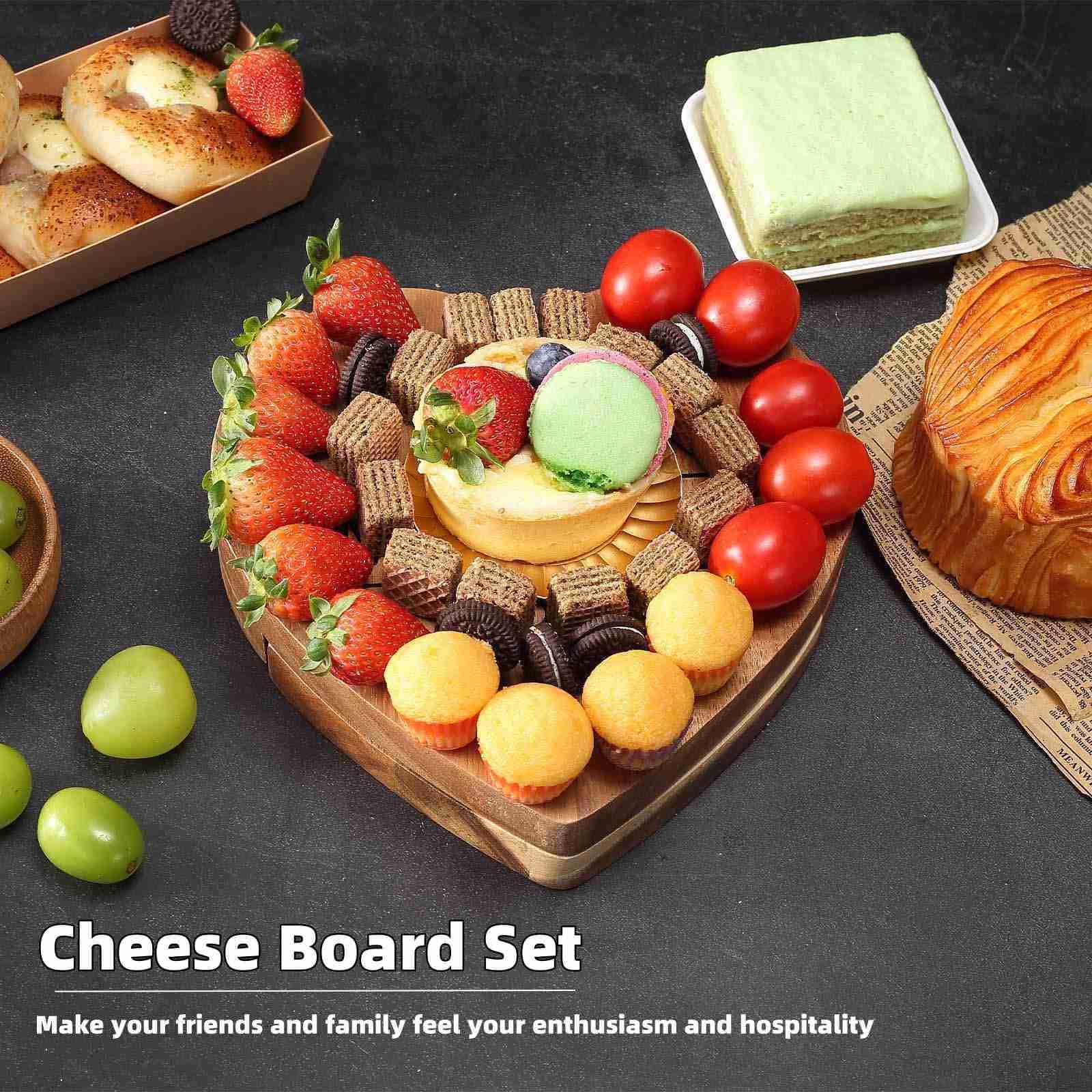 Premium Wooden Cheese Board Set with 3 Stainless Steel Knives - Charcuterie Serving Tray for Entertaining, Cheese Platter with Utensils - Perfect Gift for Christmas, Wedding, Thanksgiving (Ideal for Wine Parties, Holiday Gatherings & Charcuterie Displays)