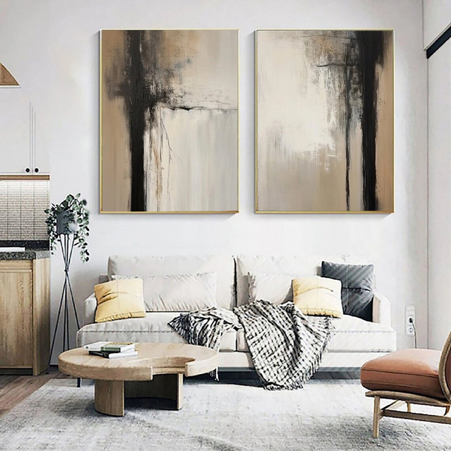 Abstract Wall Art Set of 2 - Modern Canvas Paintings for Living Room & Bedroom Decor | #AB416