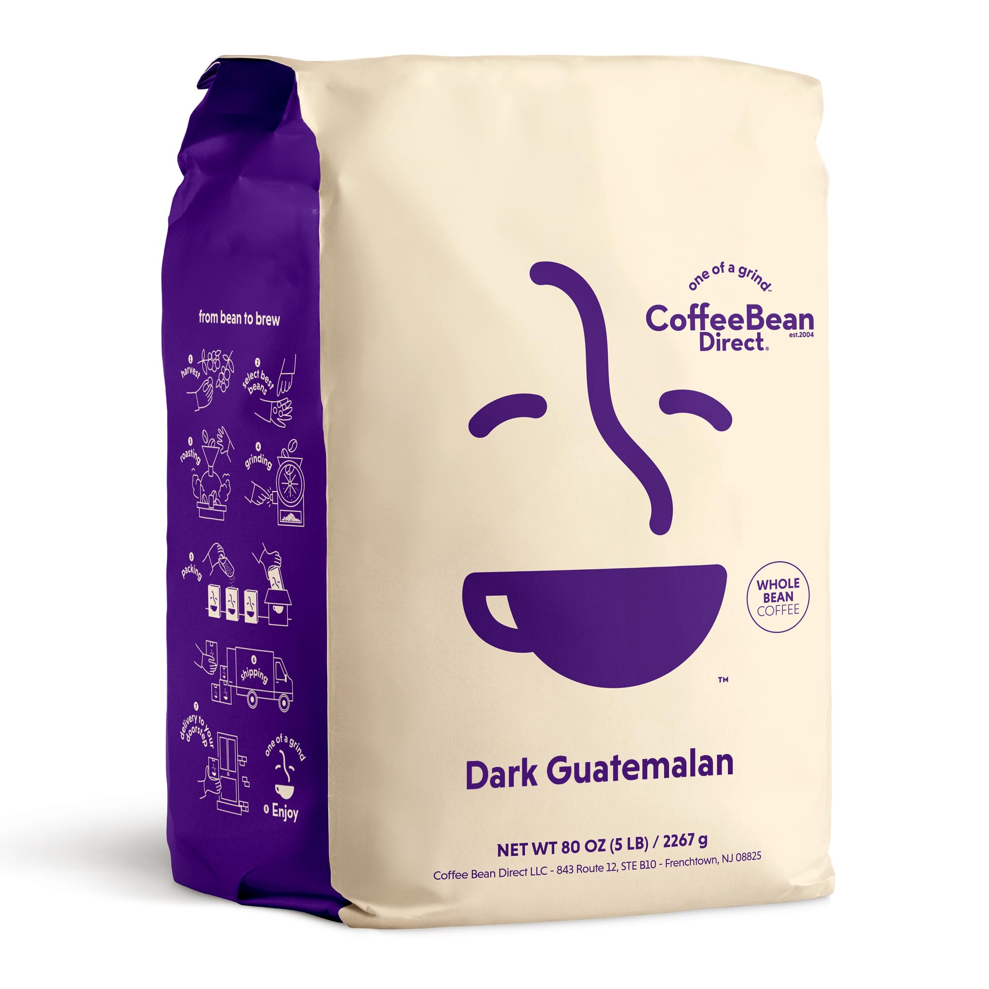 Premium Guatemalan Dark Roast Whole Bean Coffee - 5lb Bag (Pack of 1) | Rich & Bold Flavor for Espresso, French Press & Drip Coffee Makers | Specialty Grade Arabica Beans