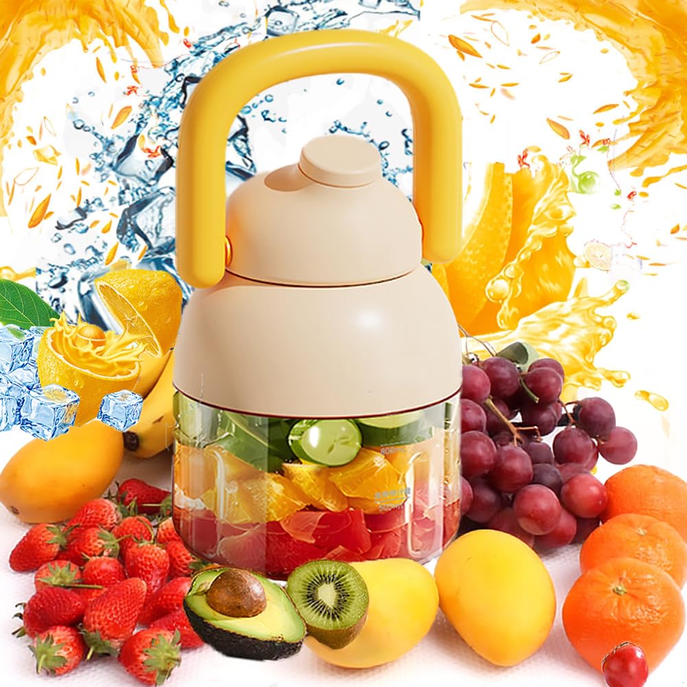 41oz Portable Blender for Shakes and Smoothies - Leak-Proof Travel Water Bottle with Removable Straw, Handle & Shoulder Strap - BPA-Free, USB-C Rechargeable Cordless Juicer - Perfect for Gym, Office & Outdoor Activities - Apricot Color