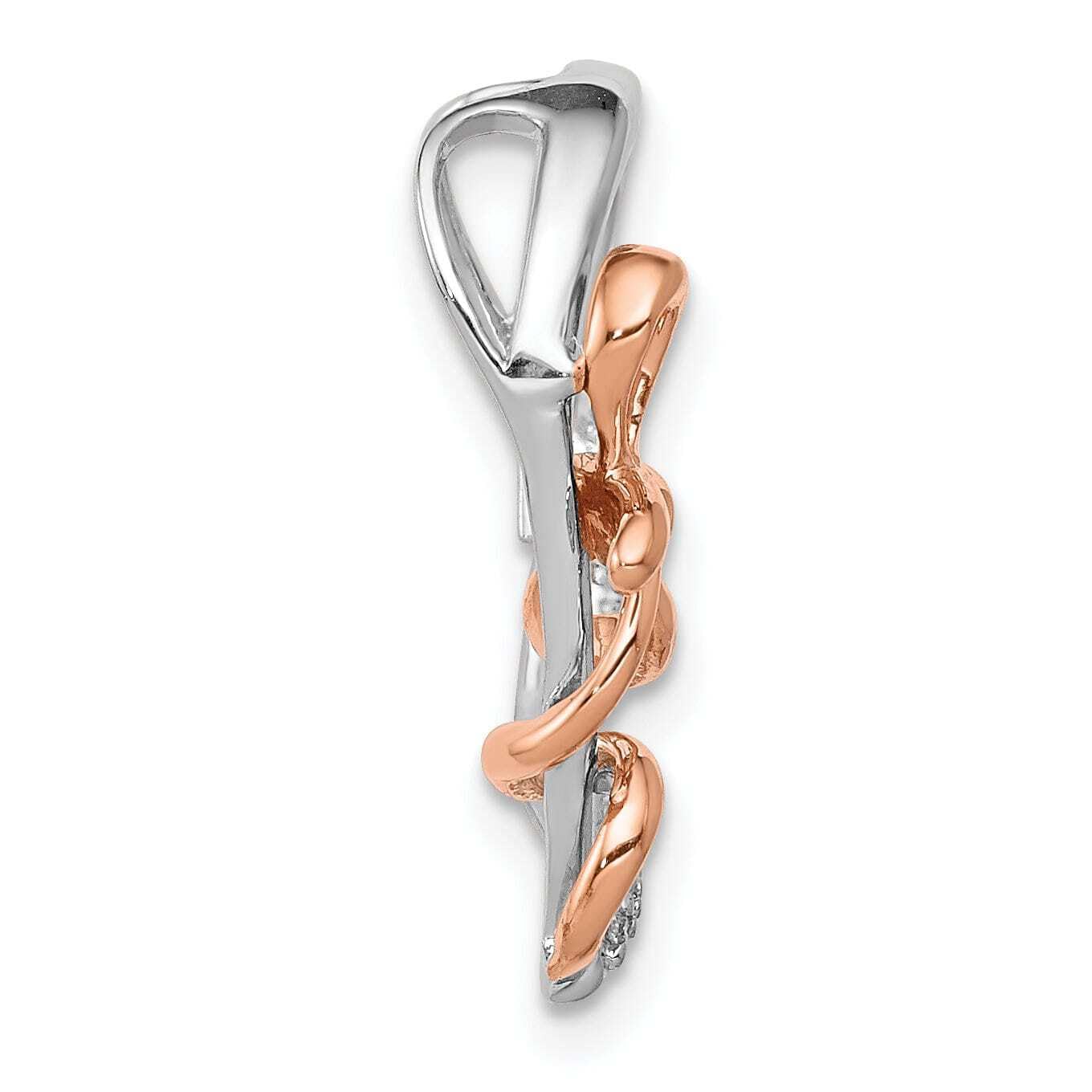 14K White & Rose Gold Diamond Heart Pendant with Fancy Bow Design - 0.06 CT Polished Finish Slide Charm for Necklace (Not Compatible with Omega Chains) - Perfect for Valentine's Day Gifts, Anniversary Presents & Special Occasions