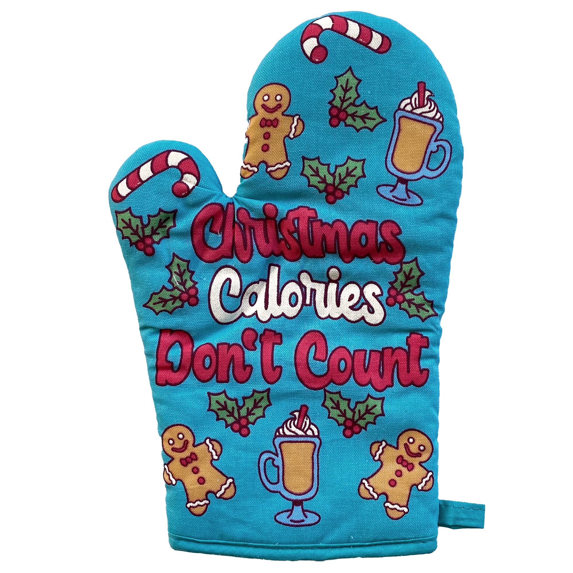 Funny Christmas Oven Mitt - 'Calories Don't Count' Holiday Baking Glove with Gingerbread Design | Novelty Kitchen Gift for Bakers, Cookie Decorating & Festive Cooking