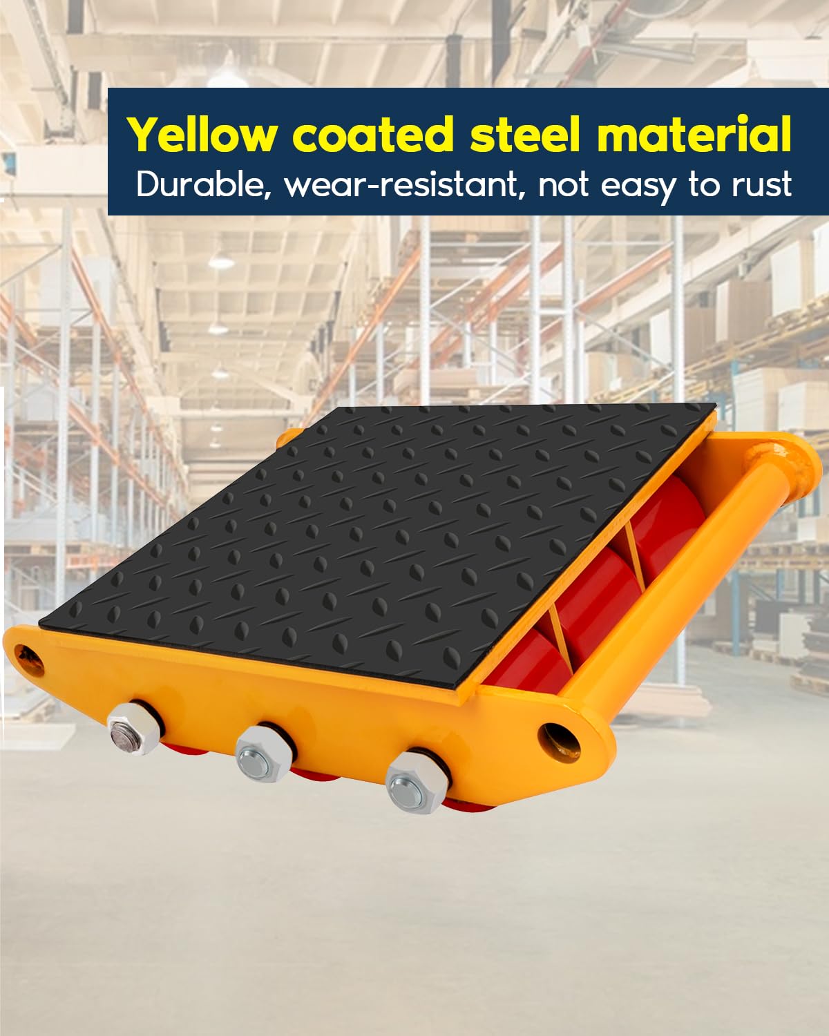 Heavy Duty Machinery Moving Skates 15 Ton Capacity - Industrial Equipment Rollers with Non-Slip PU Wheels for Workshop, Warehouse & Factory Relocation (Yellow)