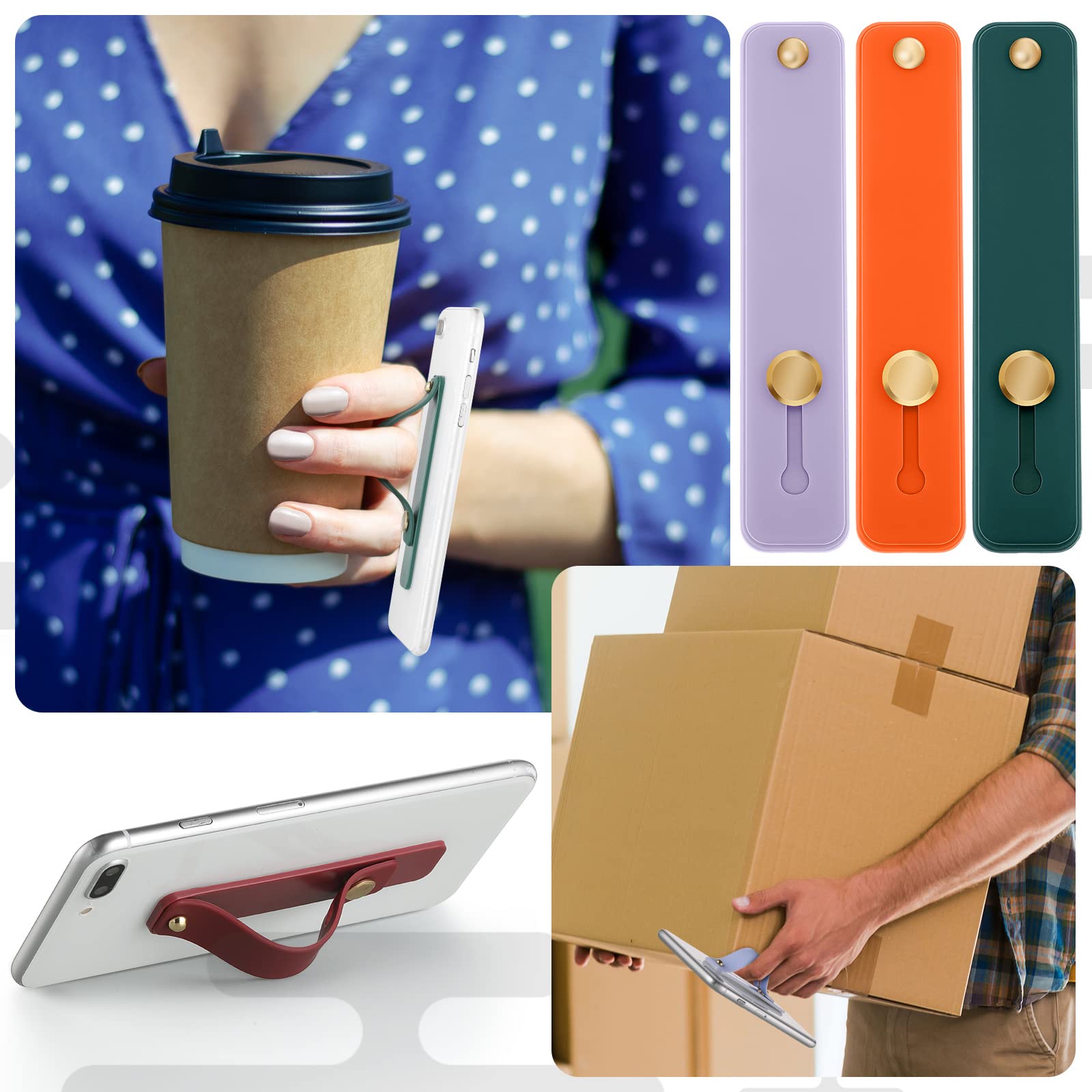 6-Piece Phone Grip Holder - Universal Finger Strap Stand for Smartphones - for Work & Travel
