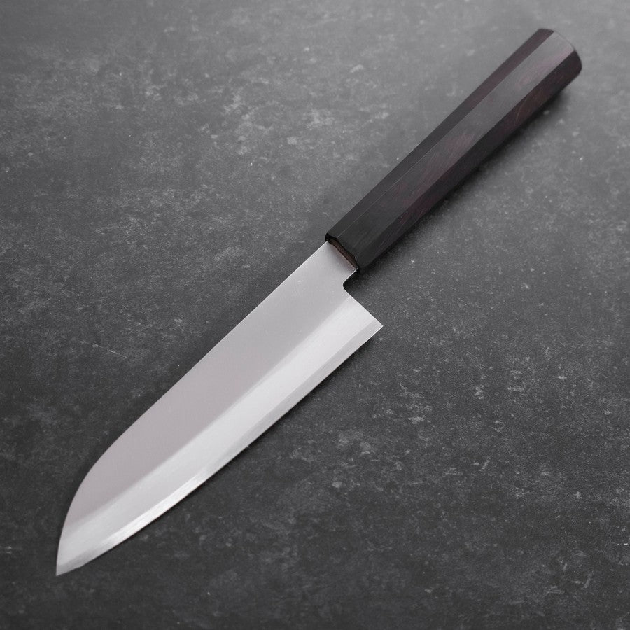 Premium Santoku Knife 140mm - Stainless Steel Clad Blue Super Steel, Polished Blade with Buffalo Ebony Handle - Perfect for Slicing, Dicing & Chopping Vegetables, Meat & Fish