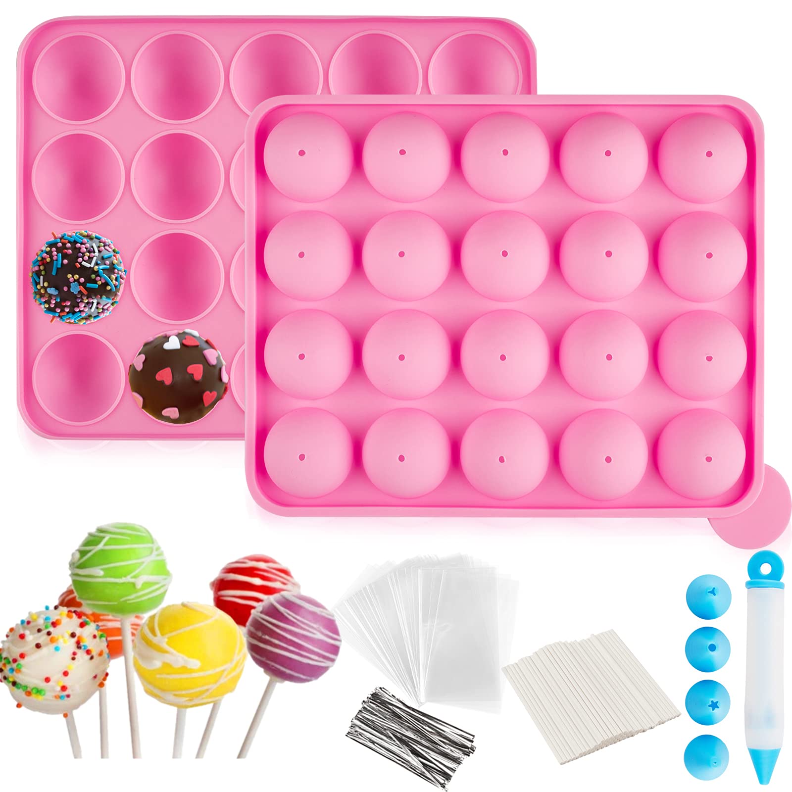 Ocmoiy 262-Piece Cake Pop Mold Kit - 20 Cavity Silicone Molds, Sticks, Wrappers, Silver Twist Ties & Decorating Pen for Baking, Party Treats & DIY Desserts | Perfect for Birthdays, Weddings & Holiday Celebrations