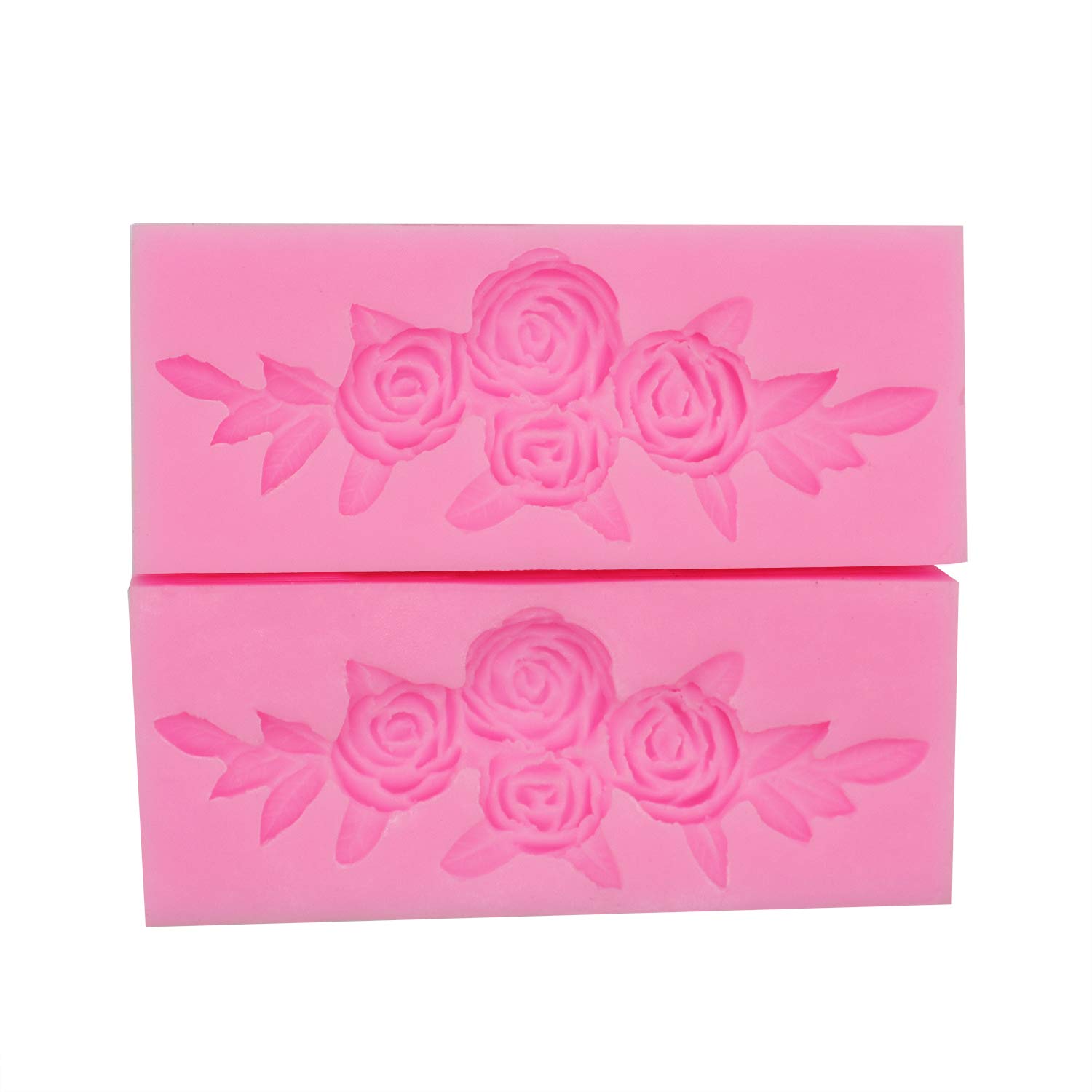 2-Piece Four Roses Silicone Candy Mold Set - Fondant, Chocolate, Sugar Craft DIY Cake Decorations - Perfect for Cake Toppers, Desserts, Ice Cubes, Pudding & Candy Making