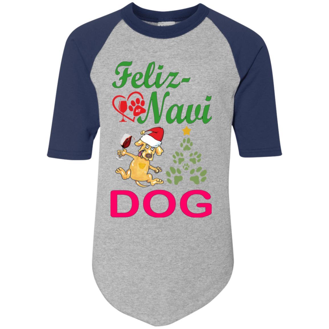 Feliz Navi Dog Youth Colorblock Raglan Jersey - Trendy Christmas Sweater for Dogs | Perfect for Holiday Photos & Festive Gatherings