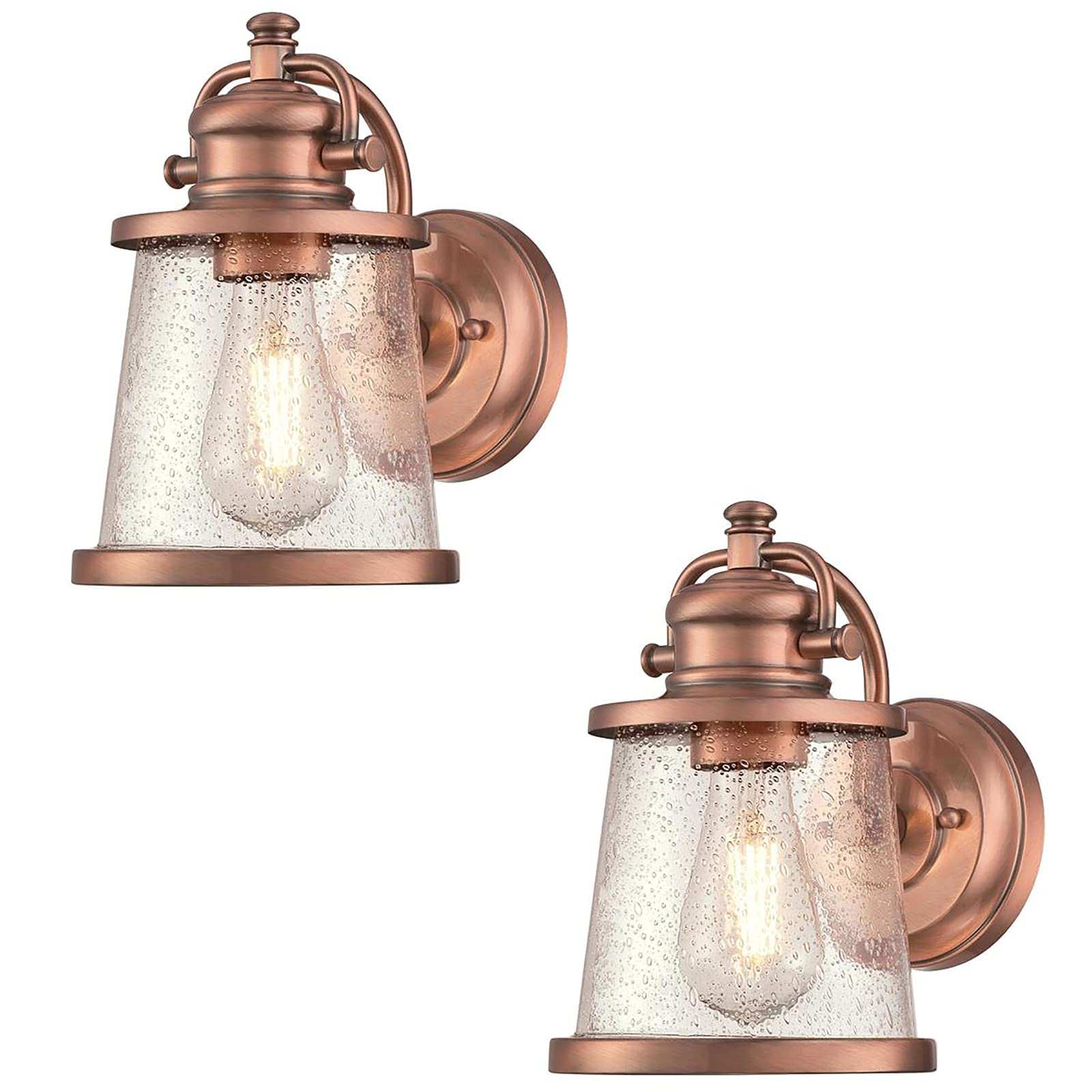 Ciata Lighting Outdoor Wall Mount Lantern Sconce - 2 Pack Weather Resistant Copper Light Fixtures with Clear Seeded Glass, 60W - Perfect for Porch, Patio, Garden & Entryway Lighting