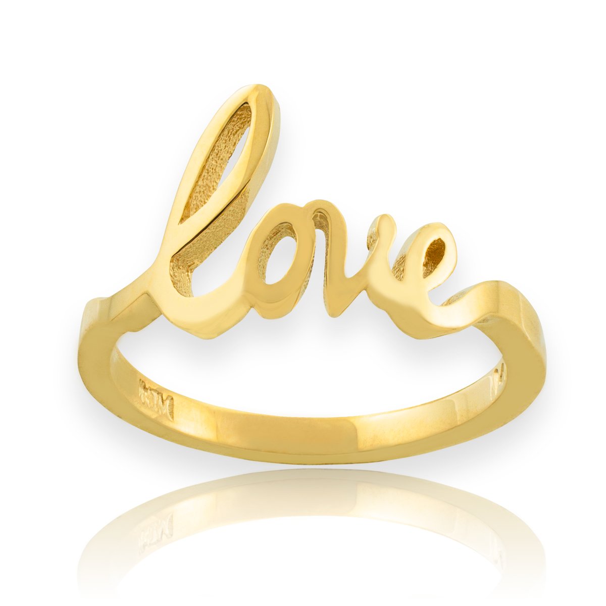 14K Solid Yellow Gold High Polish Love Script Statement Ring - Elegant & Romantic Jewelry for Anniversaries, Engagements, and Special Occasions