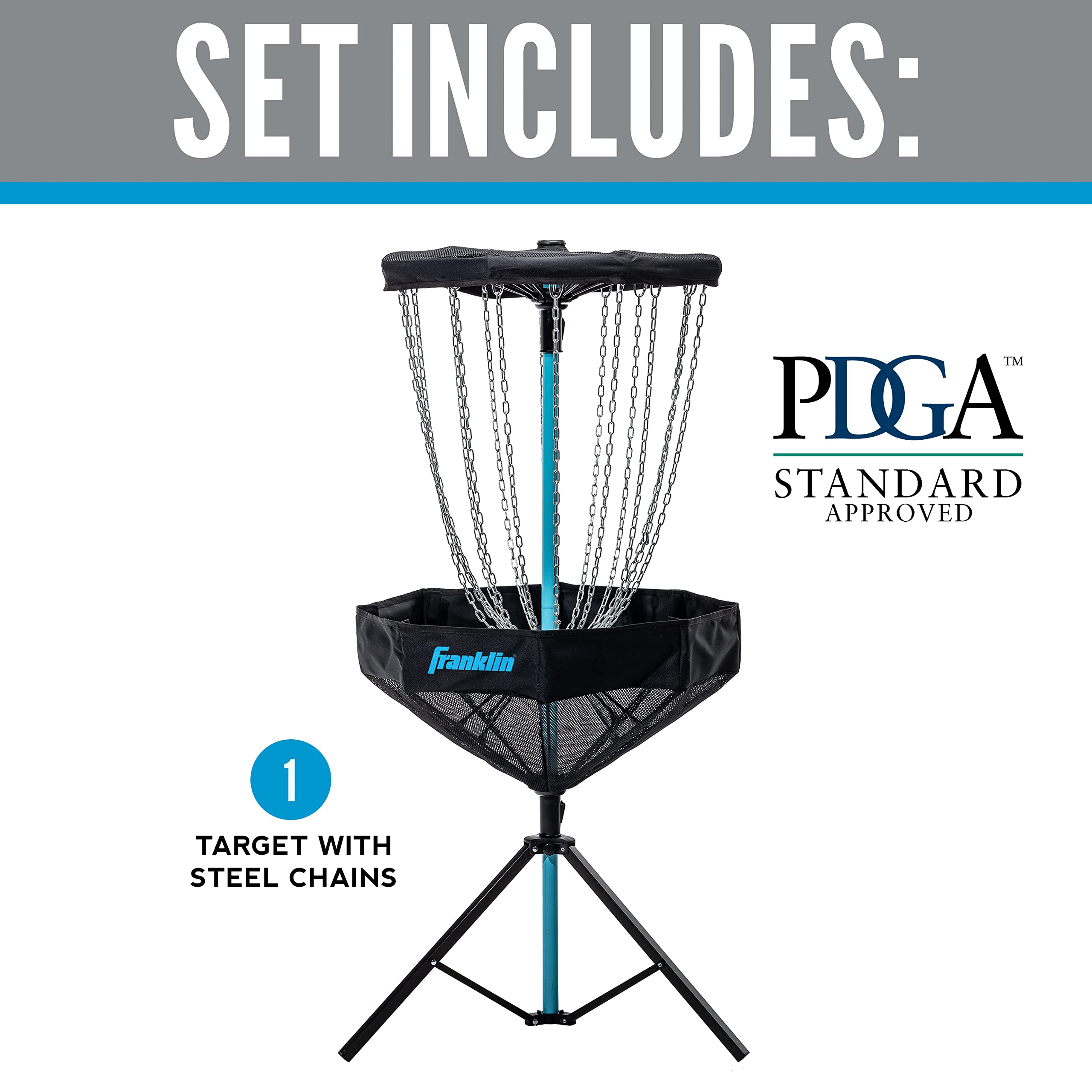 Franklin Sports Portable Disc Golf Basket with Chains - Professional Disc Golf Target for Practice & Course Setup - Perfect for Backyard, Park & Tournament Play
