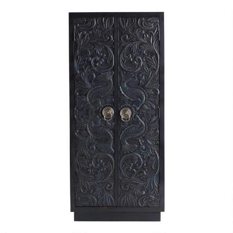 Handmade Hand Carved Indian Traditional Fish Nairi Design Wooden Armoire Closet - Elegant Storage Solution for Bedroom, Living Room & Home Decor