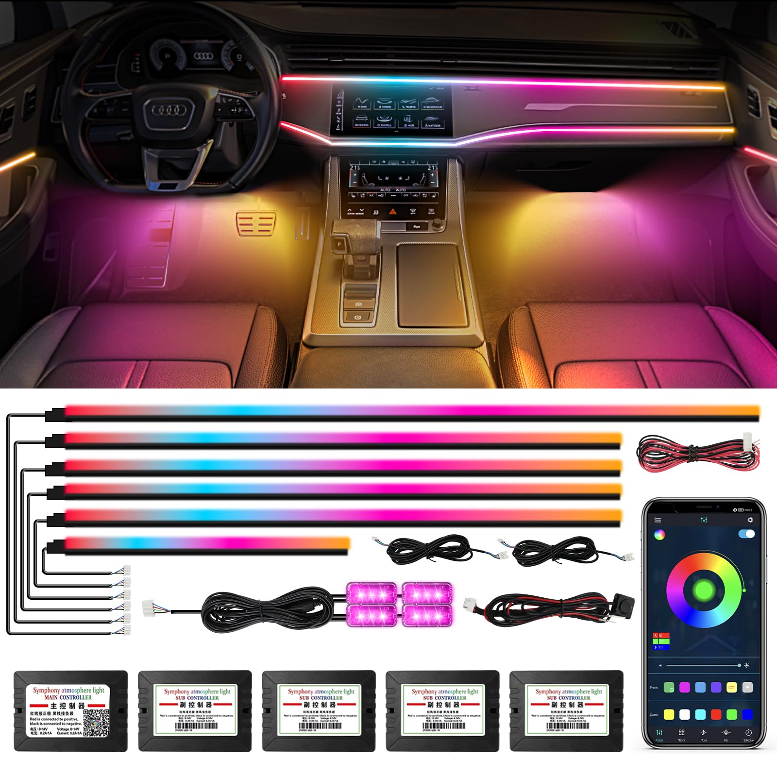 Dreamcolor Acrylic Interior Car LED Strip Lights - 10-in-1 RGB Neon Lighting Kit with APP Control, 213 Dynamic Modes, 175-inch 593 LEDs Fiber Optic Lights for Cars, Trucks & SUVs | Perfect for Night Driving, Car Shows & Custom Interior Lighting