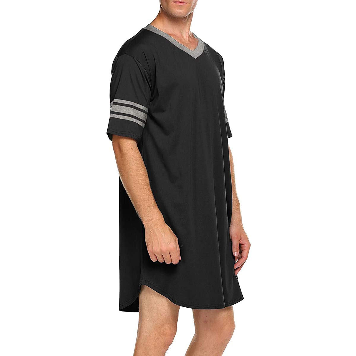 Pinkdeer Men's Oversized V-Neck Nightshirt - Big & Tall Short Sleeve Sleepwear Pajama Shirt - Soft & Comfortable Lounge Wear for Relaxing at Home (Black #2, XXL) - Perfect for Sleeping, Lounging & Summer Nights