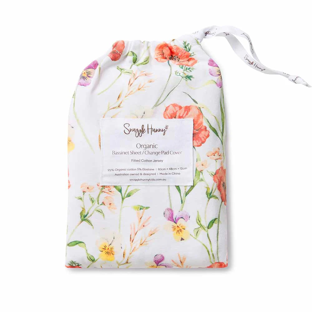 Snuggle Hunny Soft Bassinet Sheet & Changing Pad Cover - Meadow Print - Waterproof & Breathable for Baby Crib, Bassinet, and Changing Table - Perfect for Nursery, Daycare, and Travel